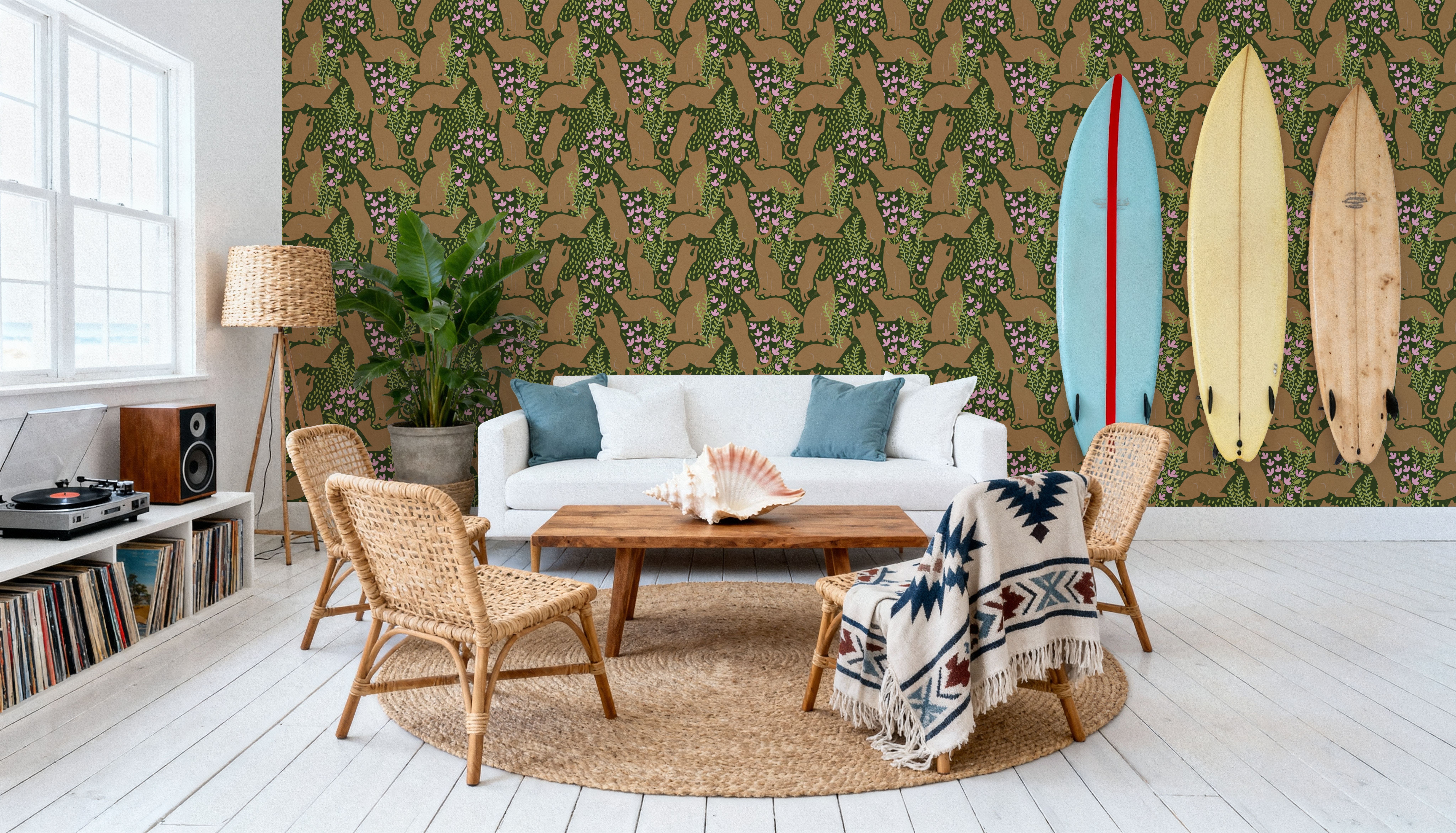 Hunters in The Garden, Green & Beige