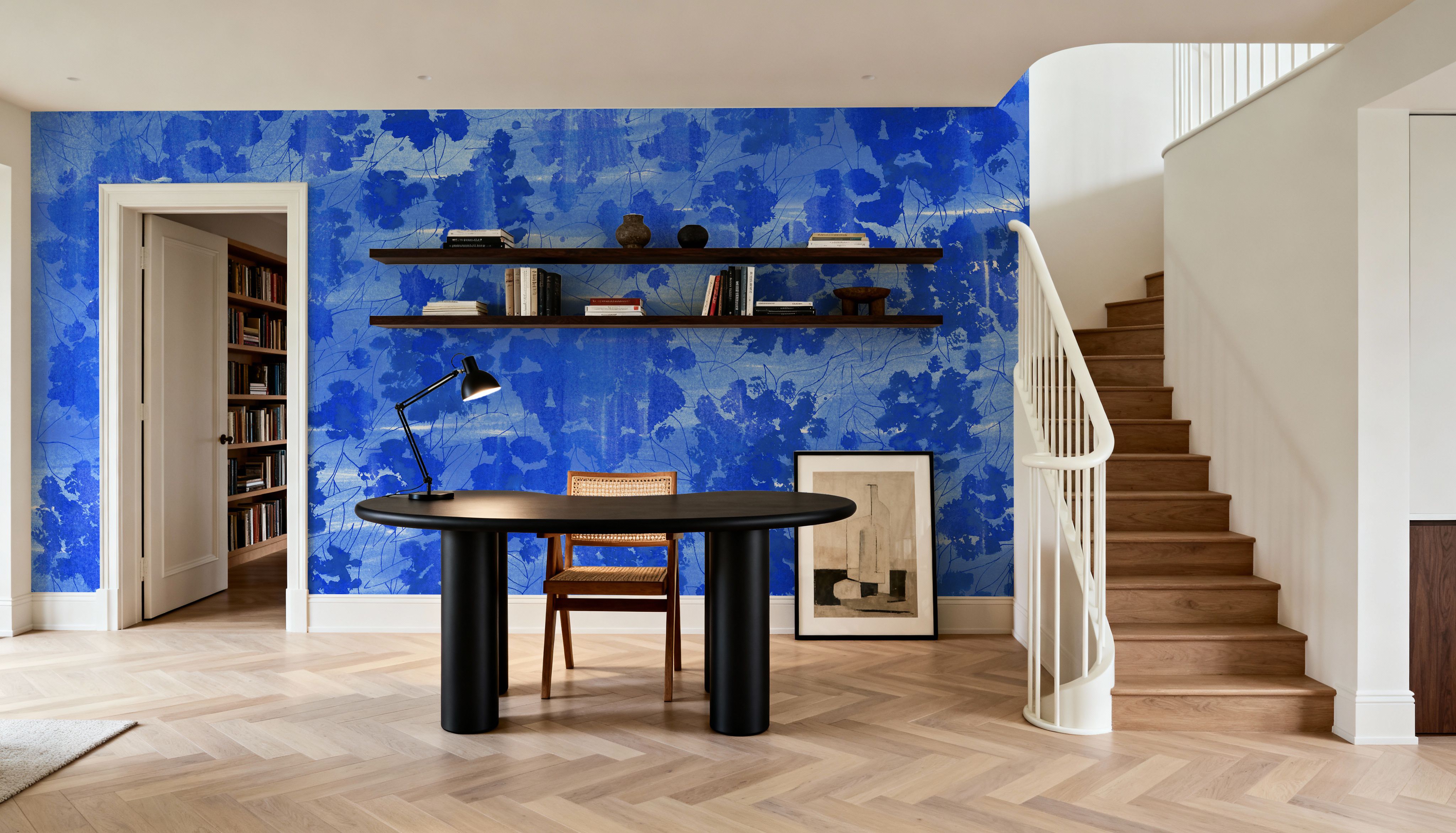 Indigo Poufs on Blue