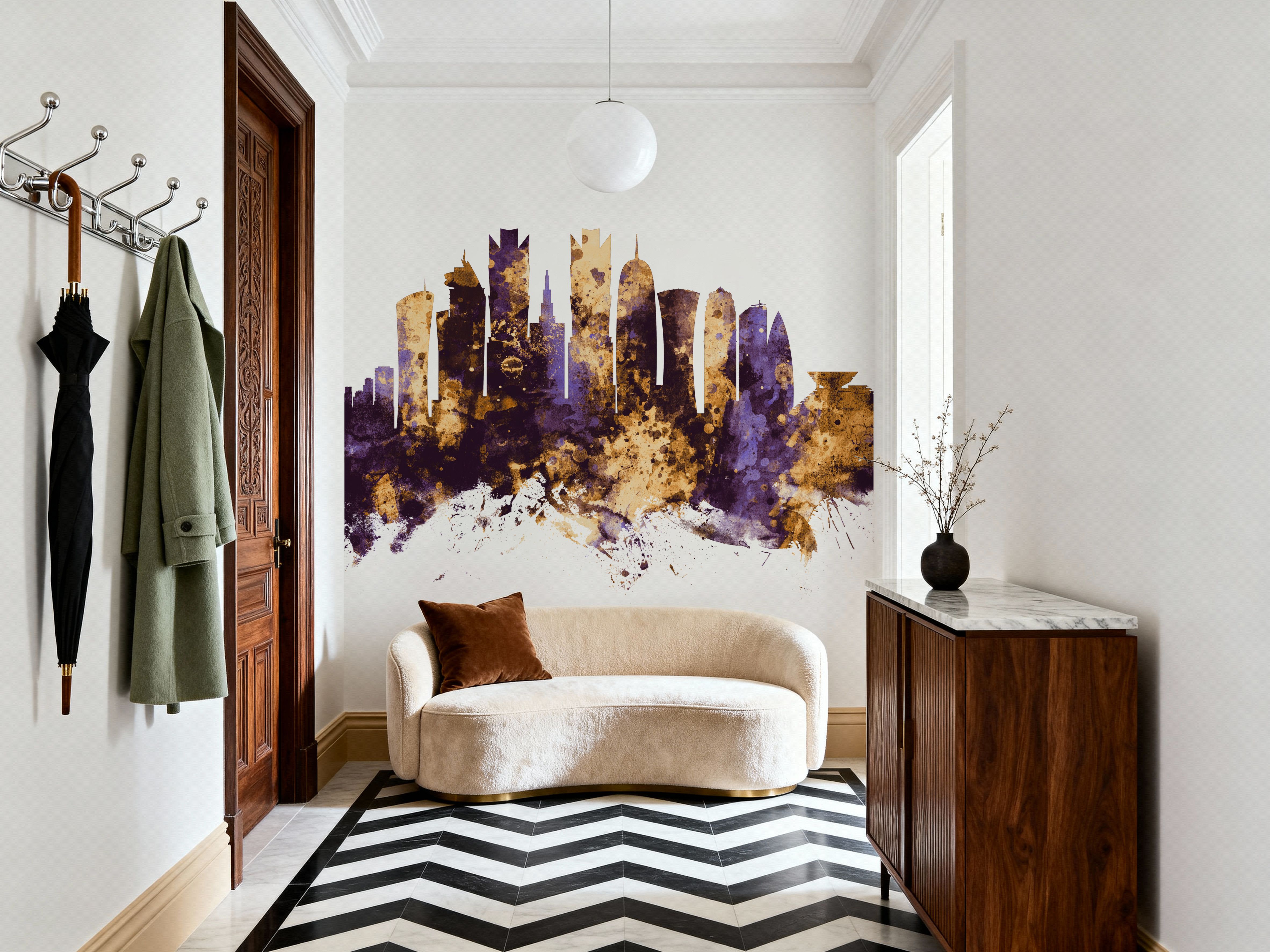 Doha Qatar Skyline Purpl & Gold