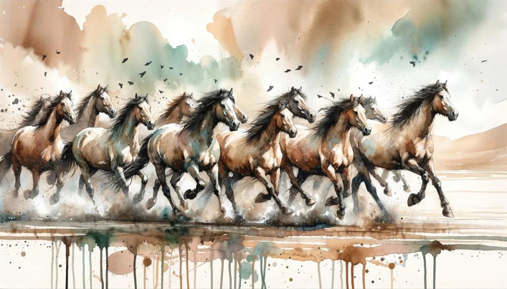 Horses Galloping Watercolor