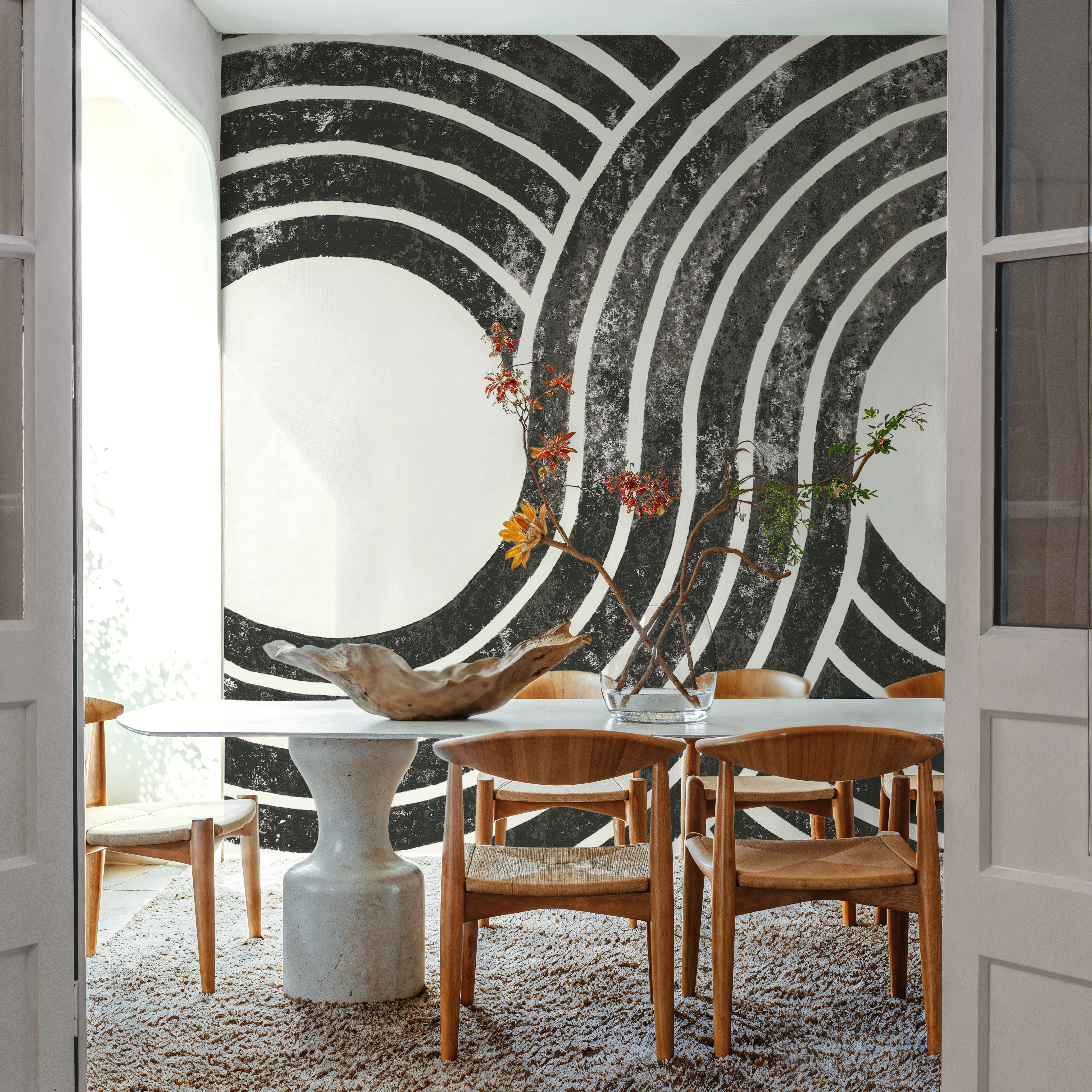Wall Mural - Over the Rainbow - Abstract Lines mural wallpaper - Gray - Offices - Wallism UK - Peel & Stick or Paste-the-Wall