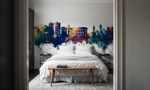 Cedar Falls Iowa Skyline Blue & Bronze