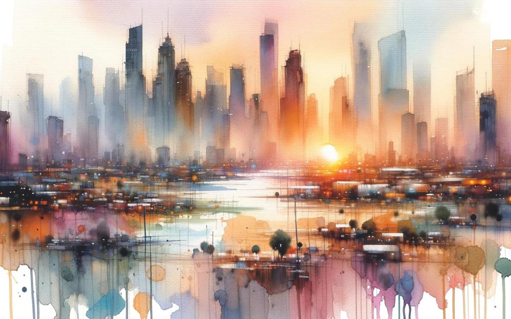 Vibrant Cityscape at Sunset