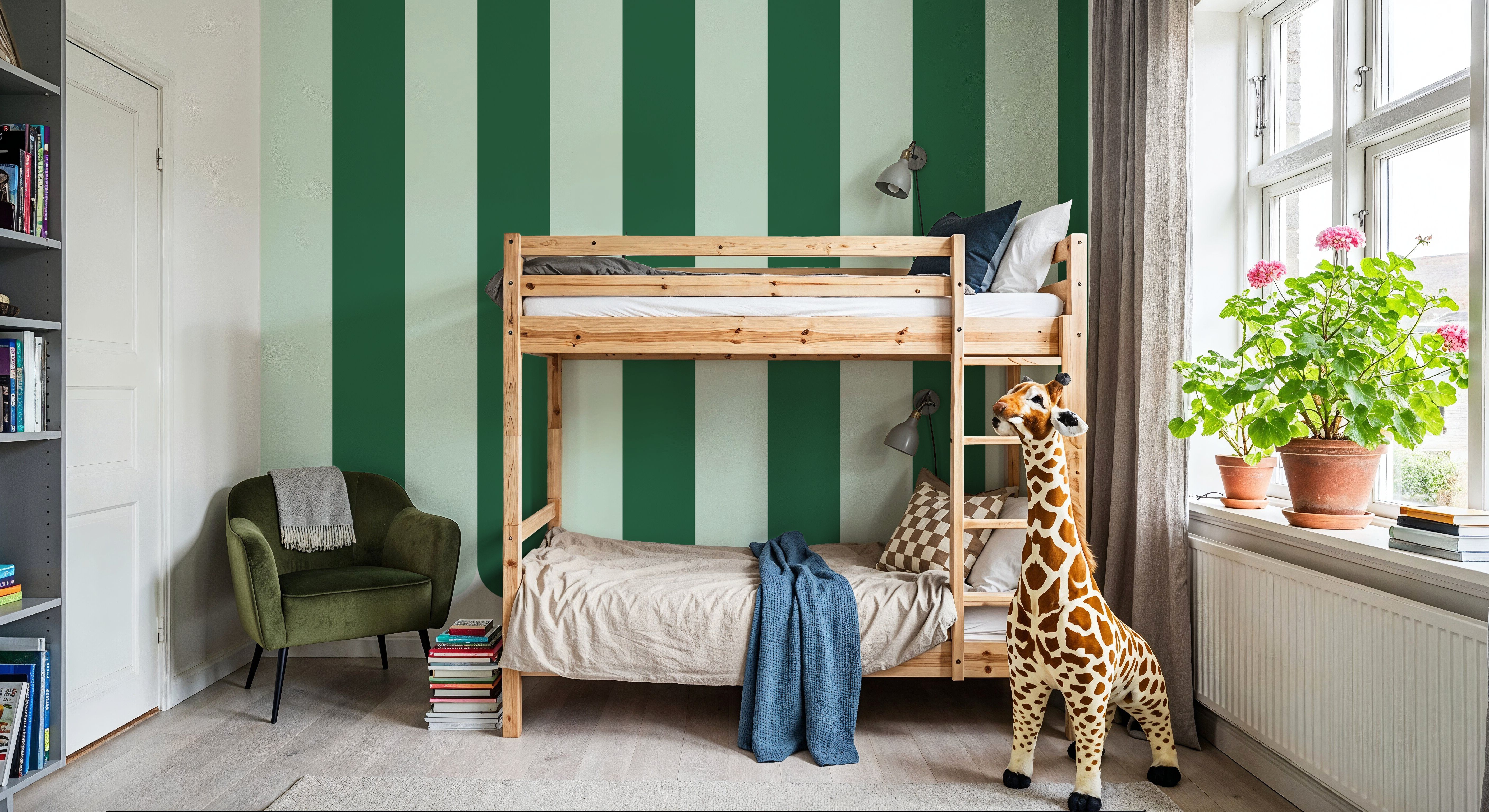 Scalloped Circus Stripes, Green on Green, Wallpaper