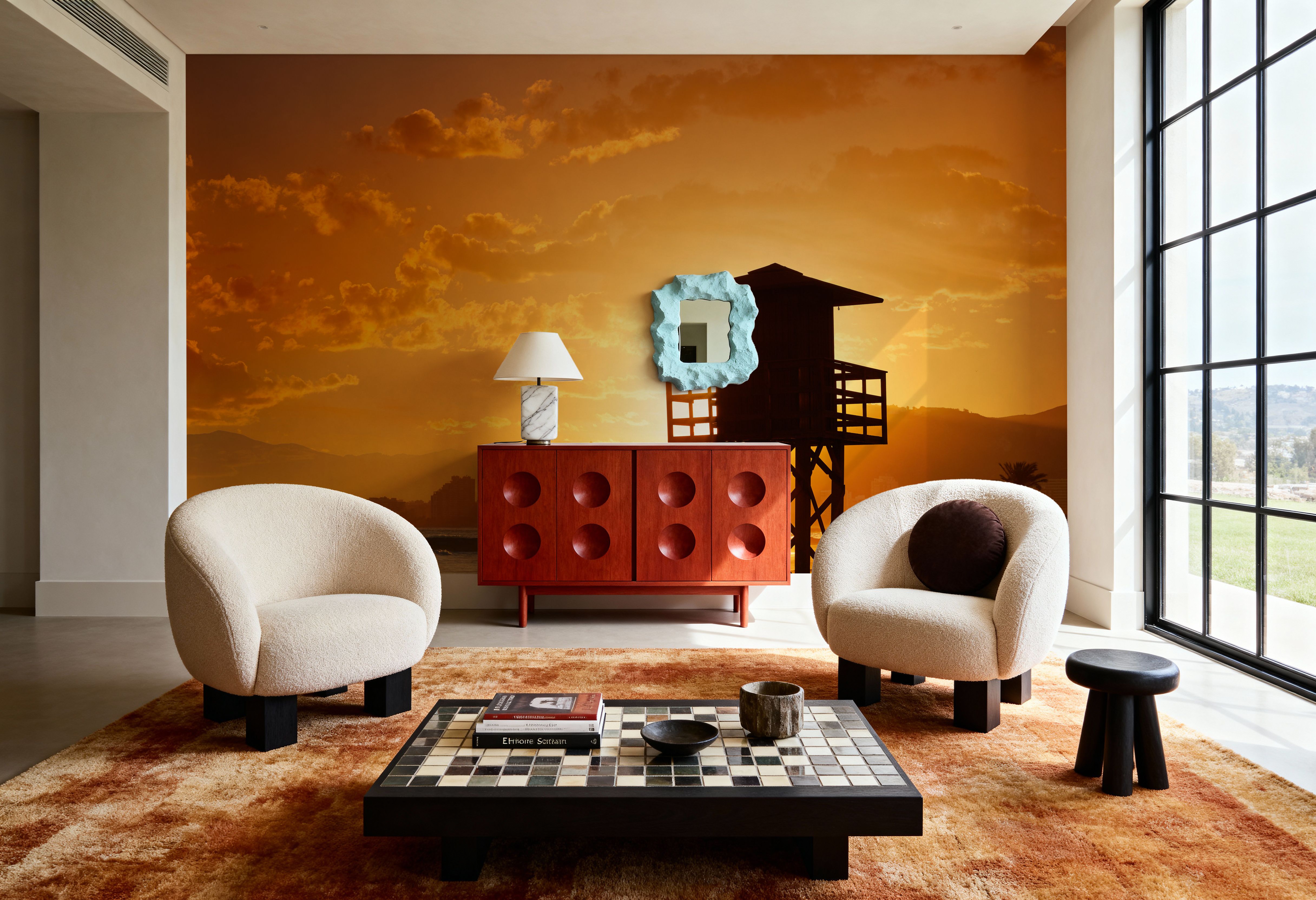 Wall Mural - Los Olivos Beach - Beach Landscapes mural wallpaper - Orange - Dining Room - Wallism US - Premium, Textured or Peel & Stick