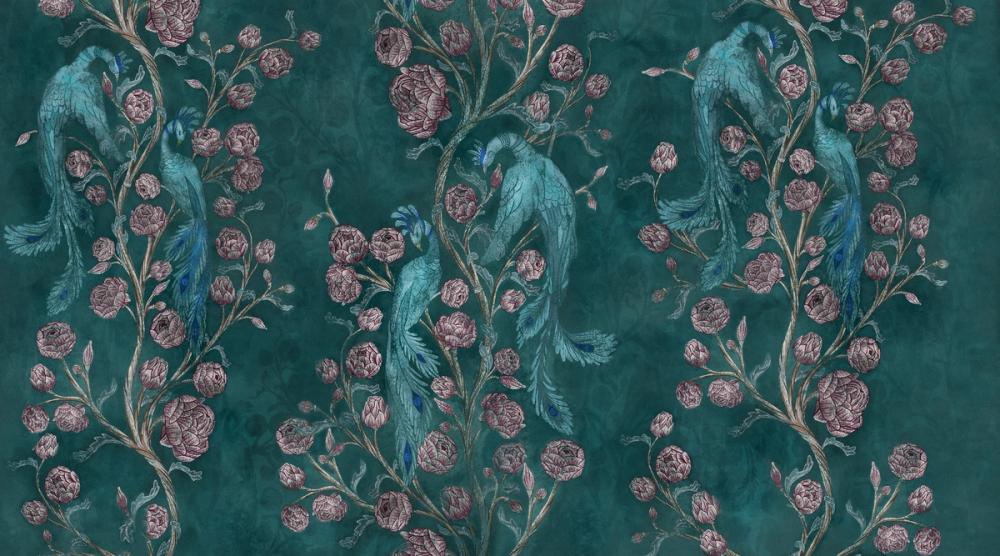 Peacock and Peony Chinoiserie Teal