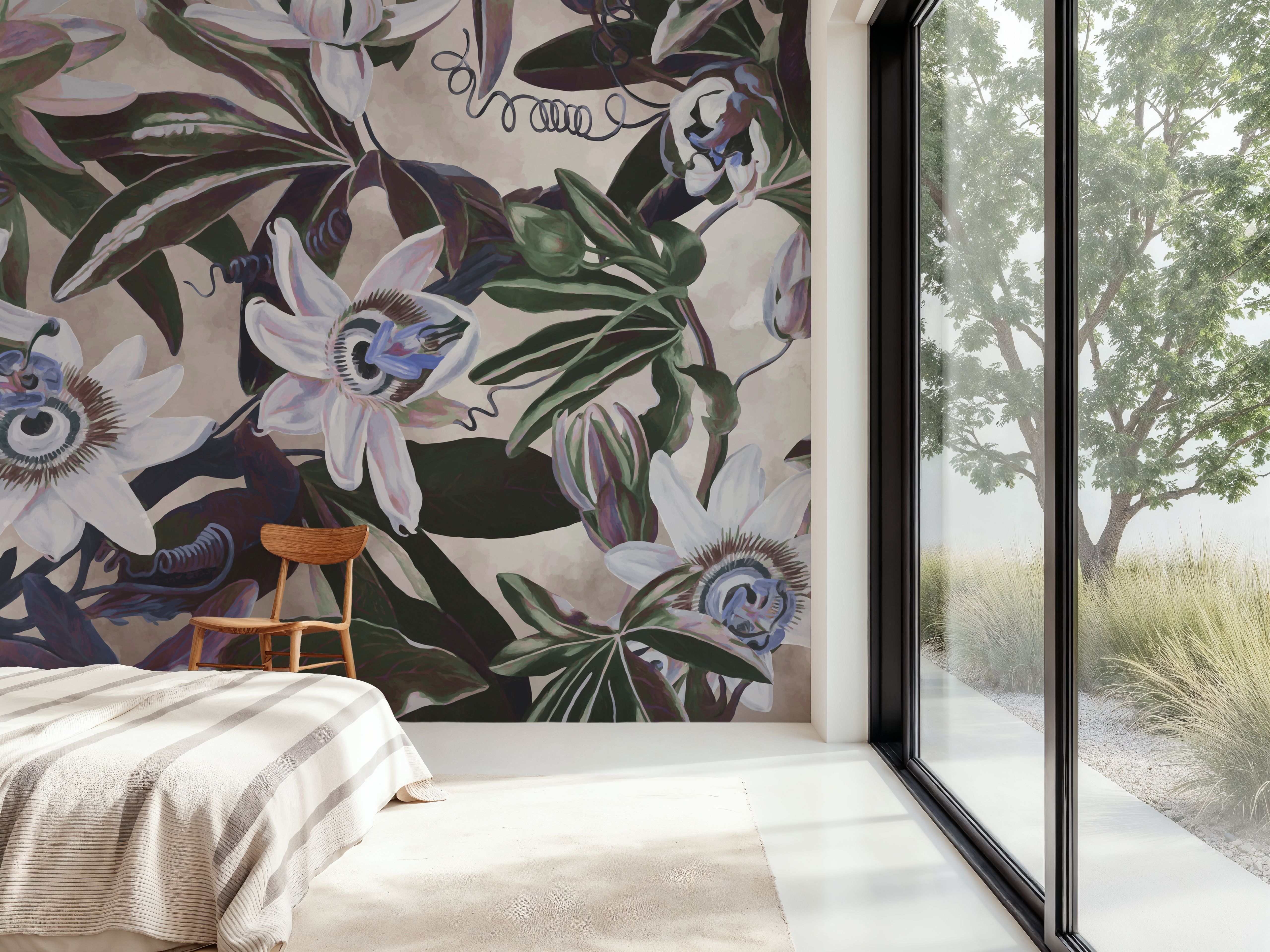 White Passiflora Beige Blue