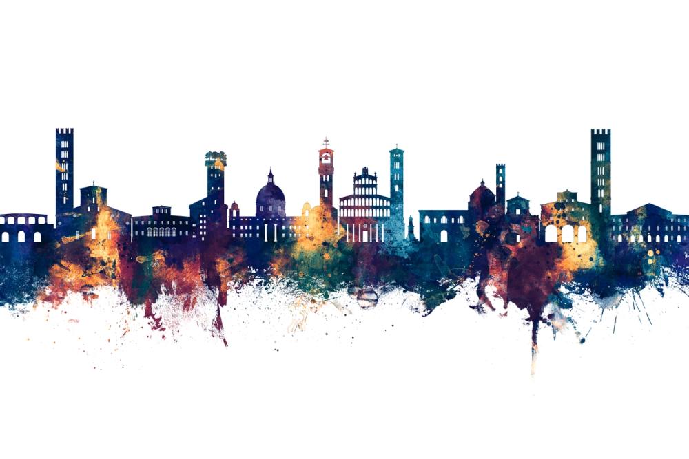 Lucca Italy Skyline Blue & Bronze