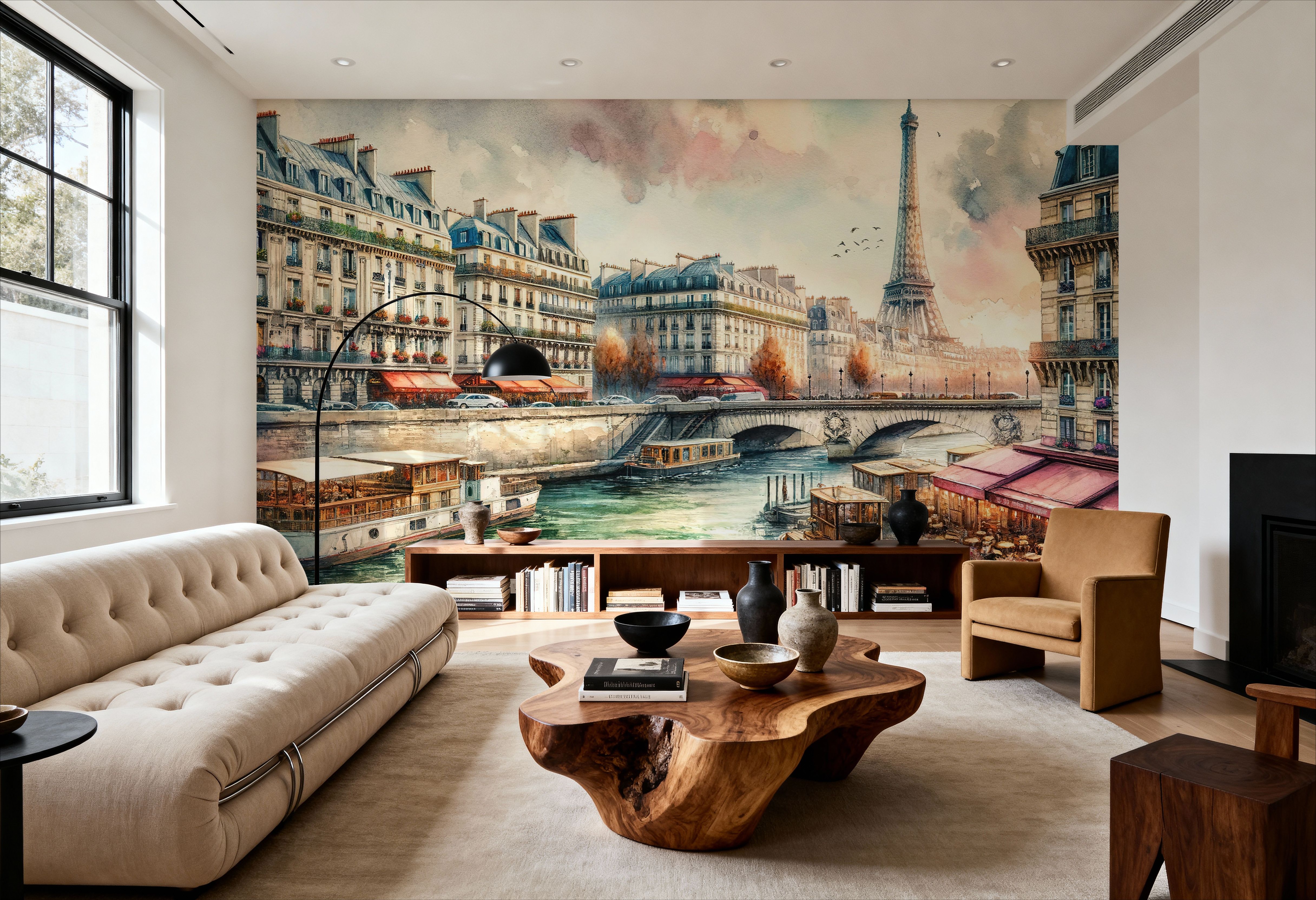 Parisian River Scene with Eiffel Tower