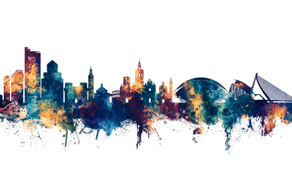 Valencia Spain Skyline Blue & Bronze