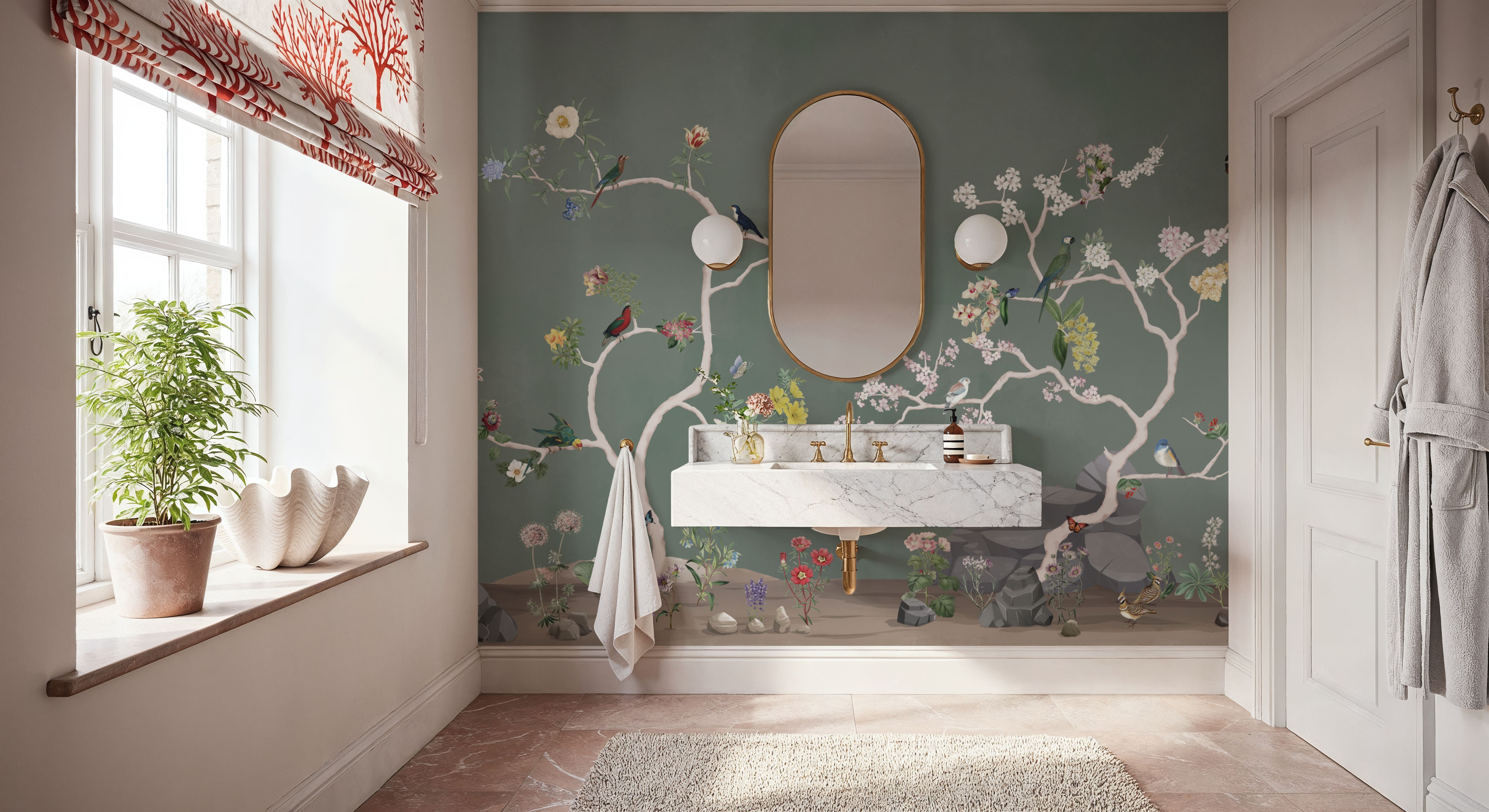 Birds in the Garden Dark Green