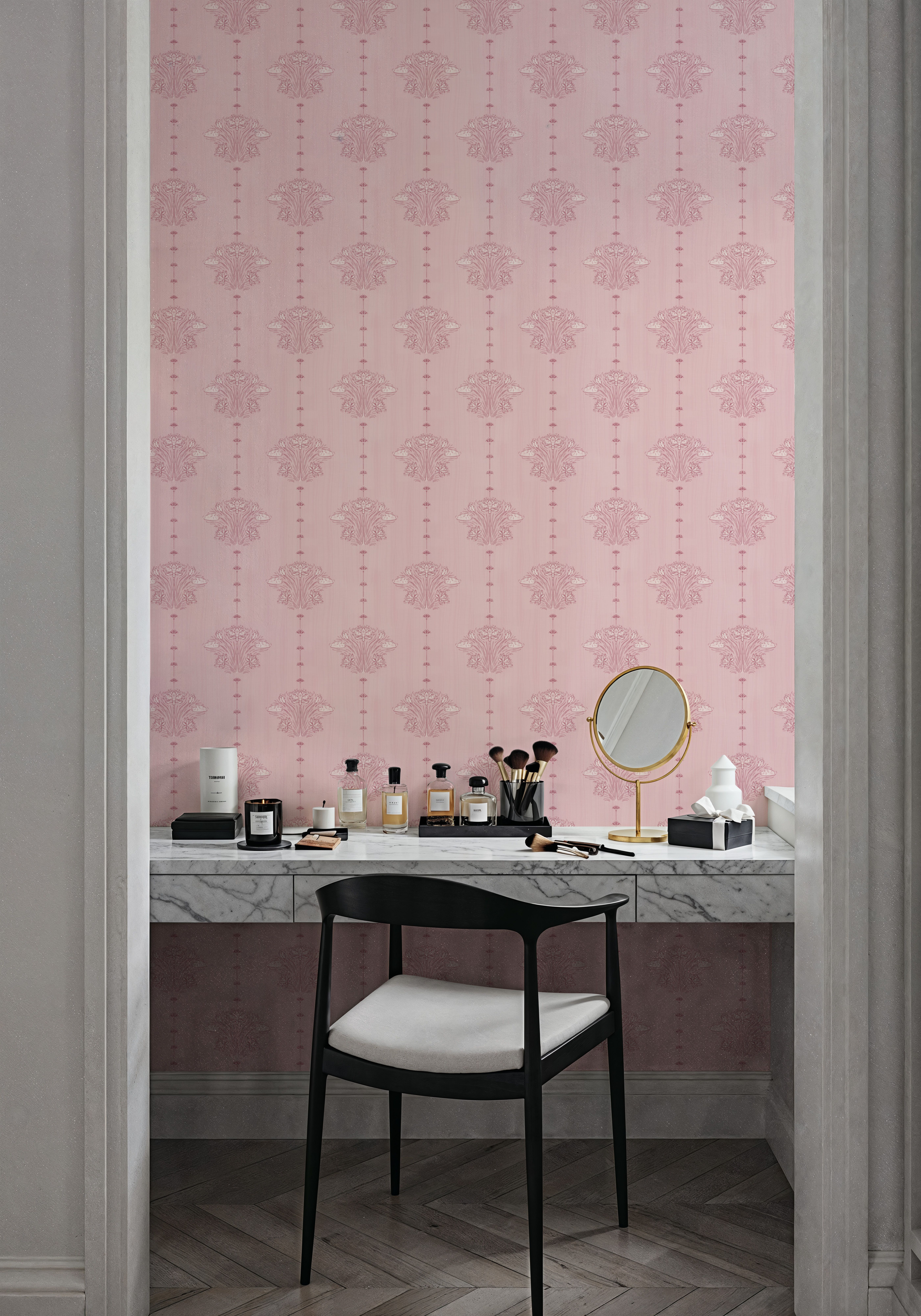 Block Print Water Lily Stripes, Blush
