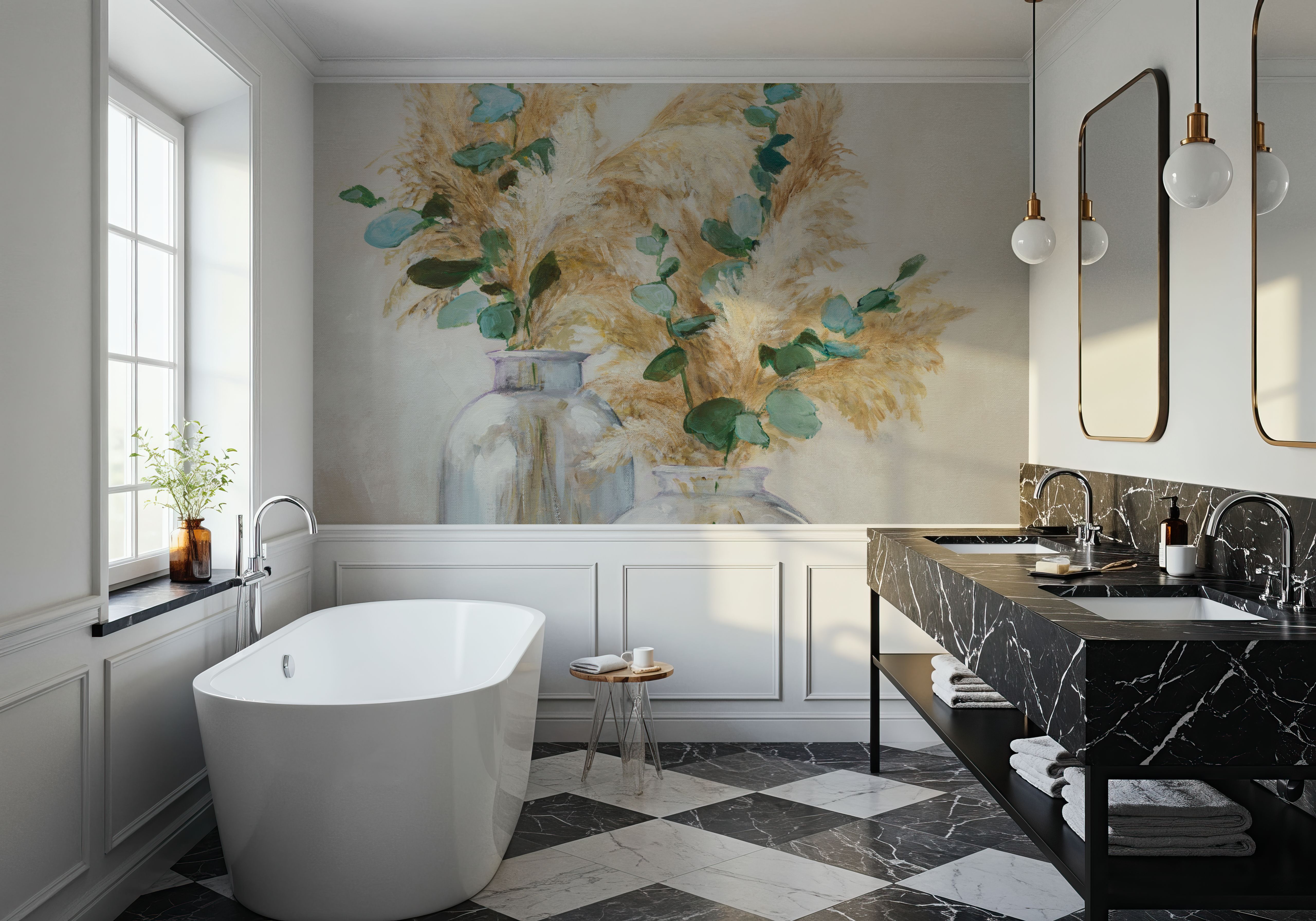 Pampas and Eucalyptus Bouquets, Wallpaper