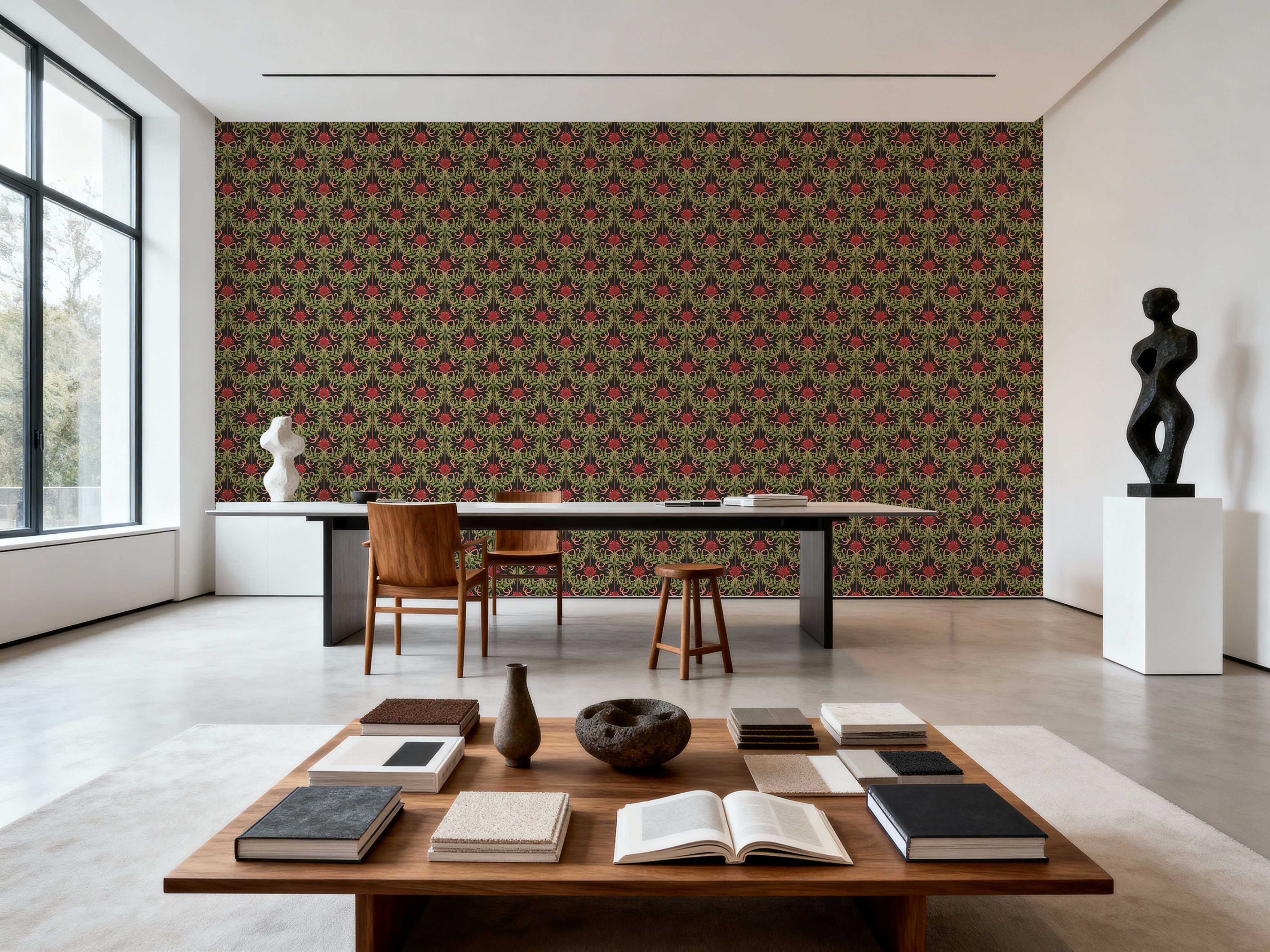 Floral Damask & Bows, Vermilion