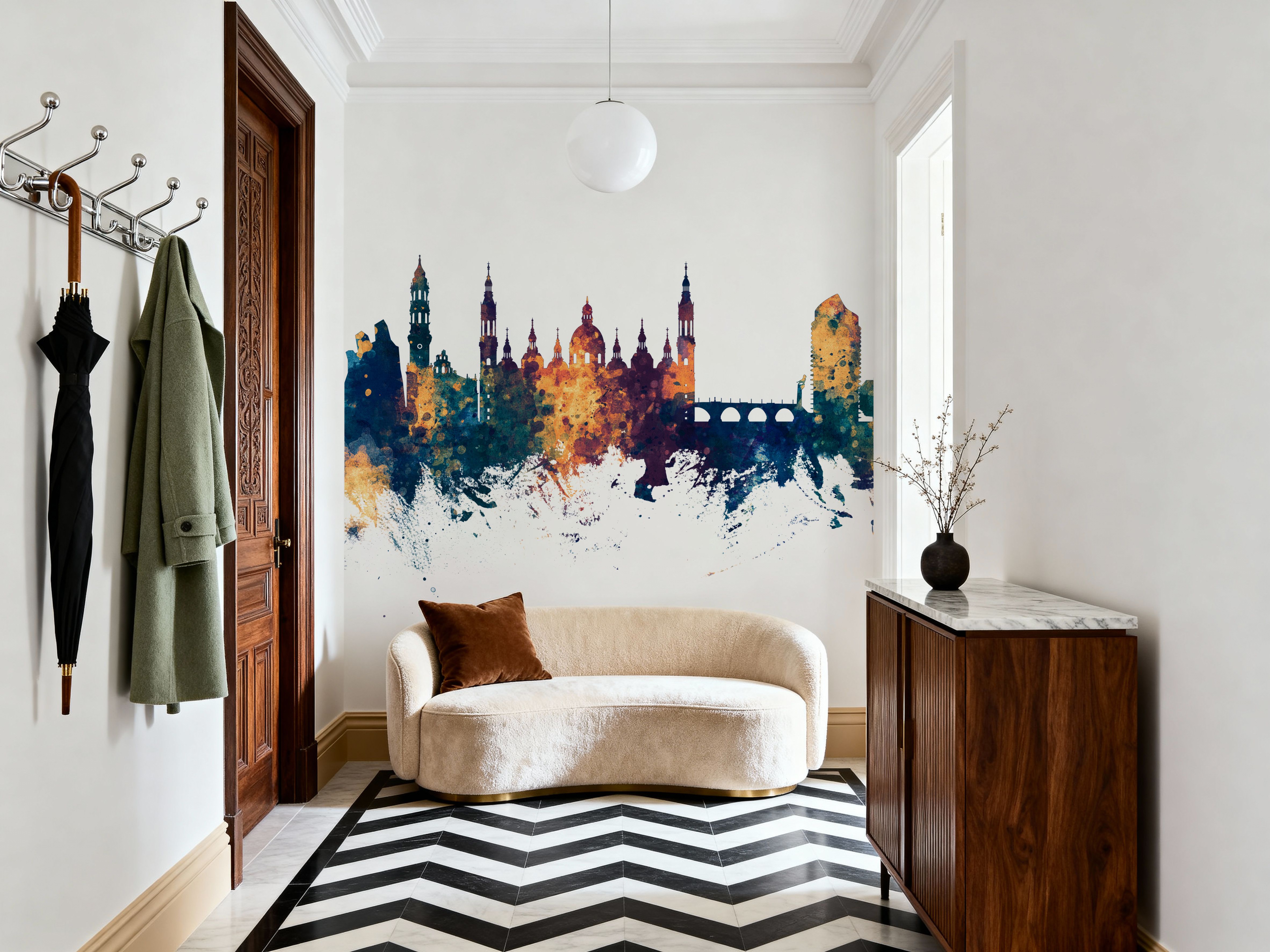 Zaragoza Spain Skyline Blue & Bronze