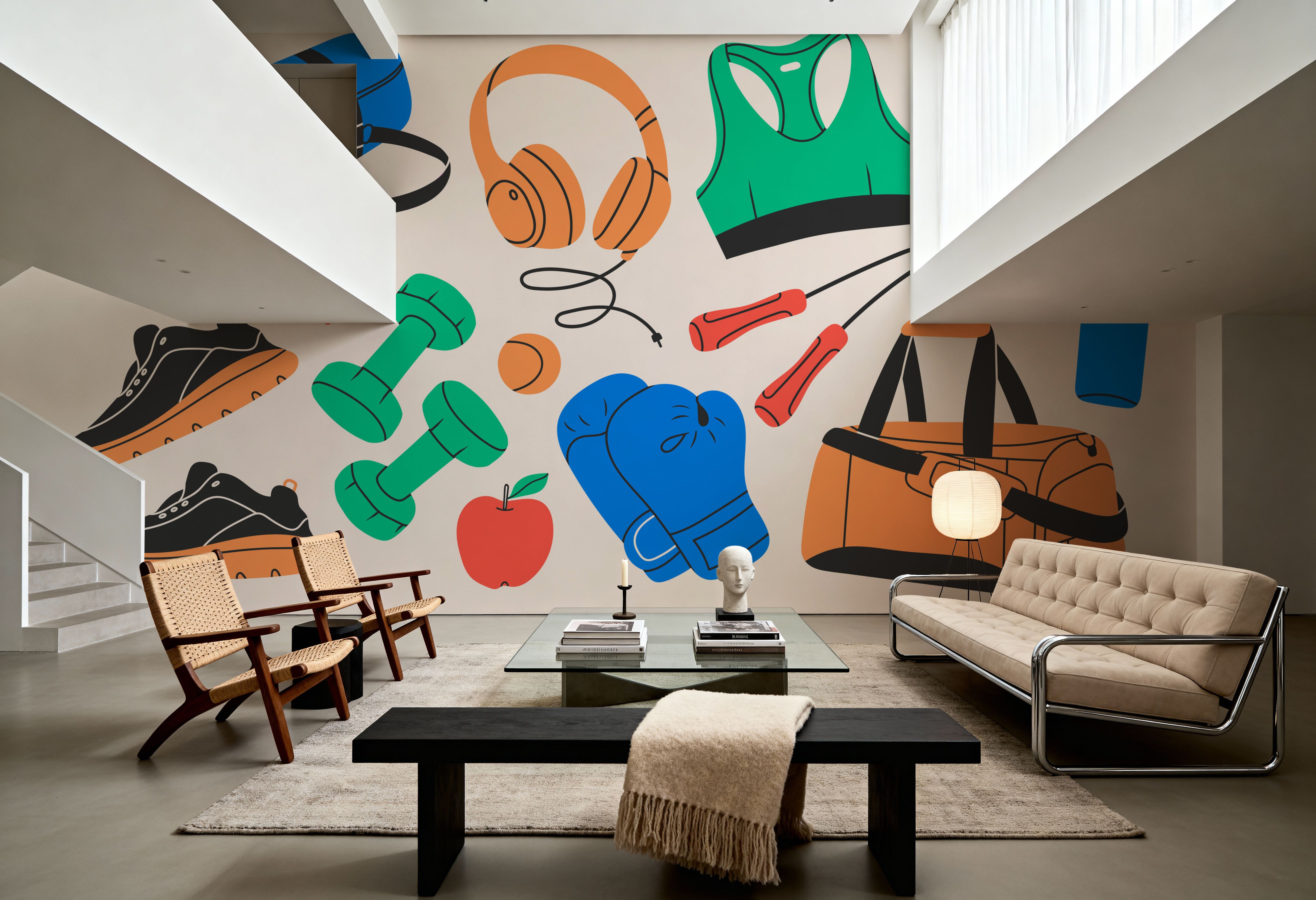 Fotobehang - Gym Class - Blauw - Gangtrap - Wallism België - Zelfklevend of Vliesbehang