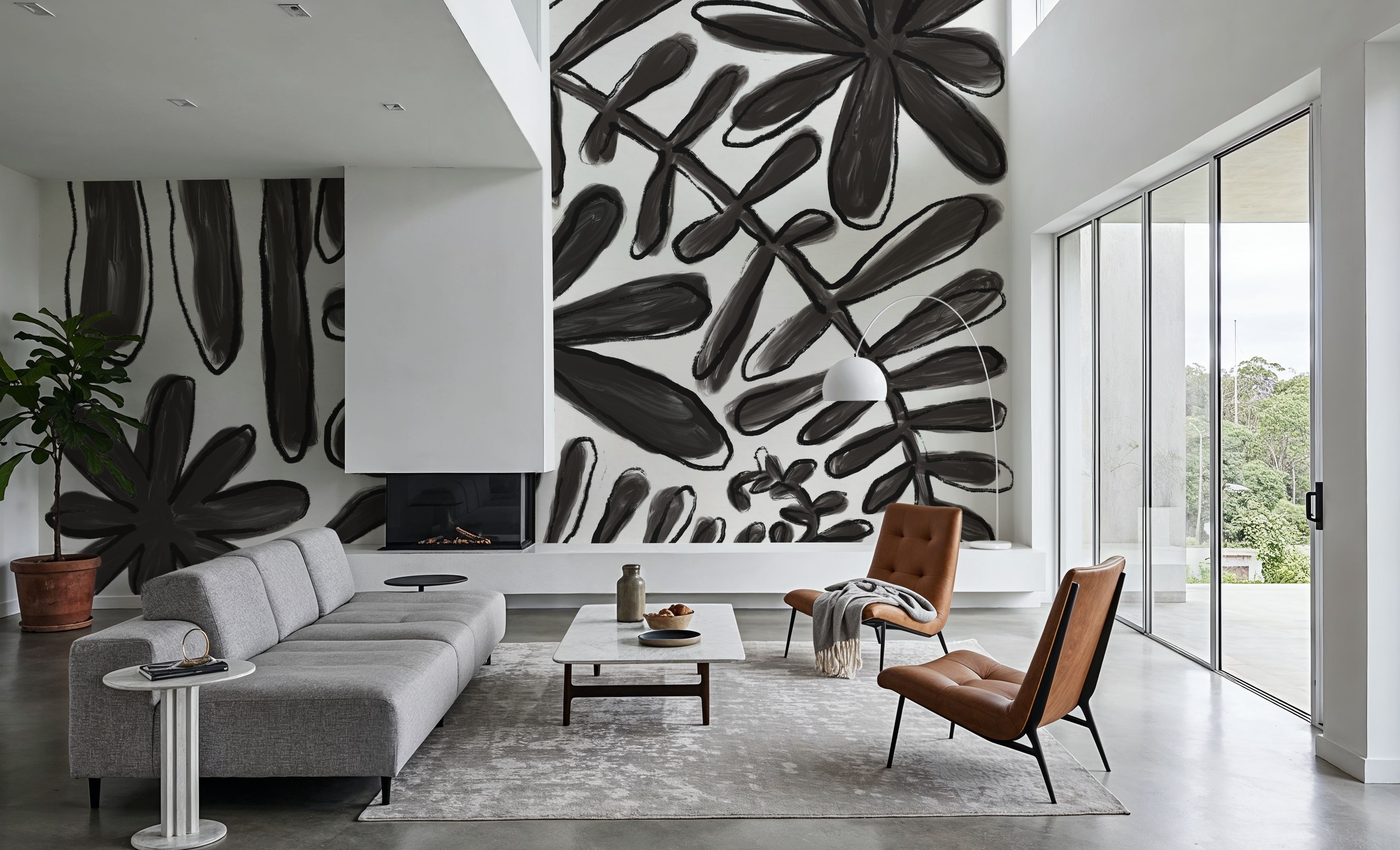 Fern and Flower Lines Black