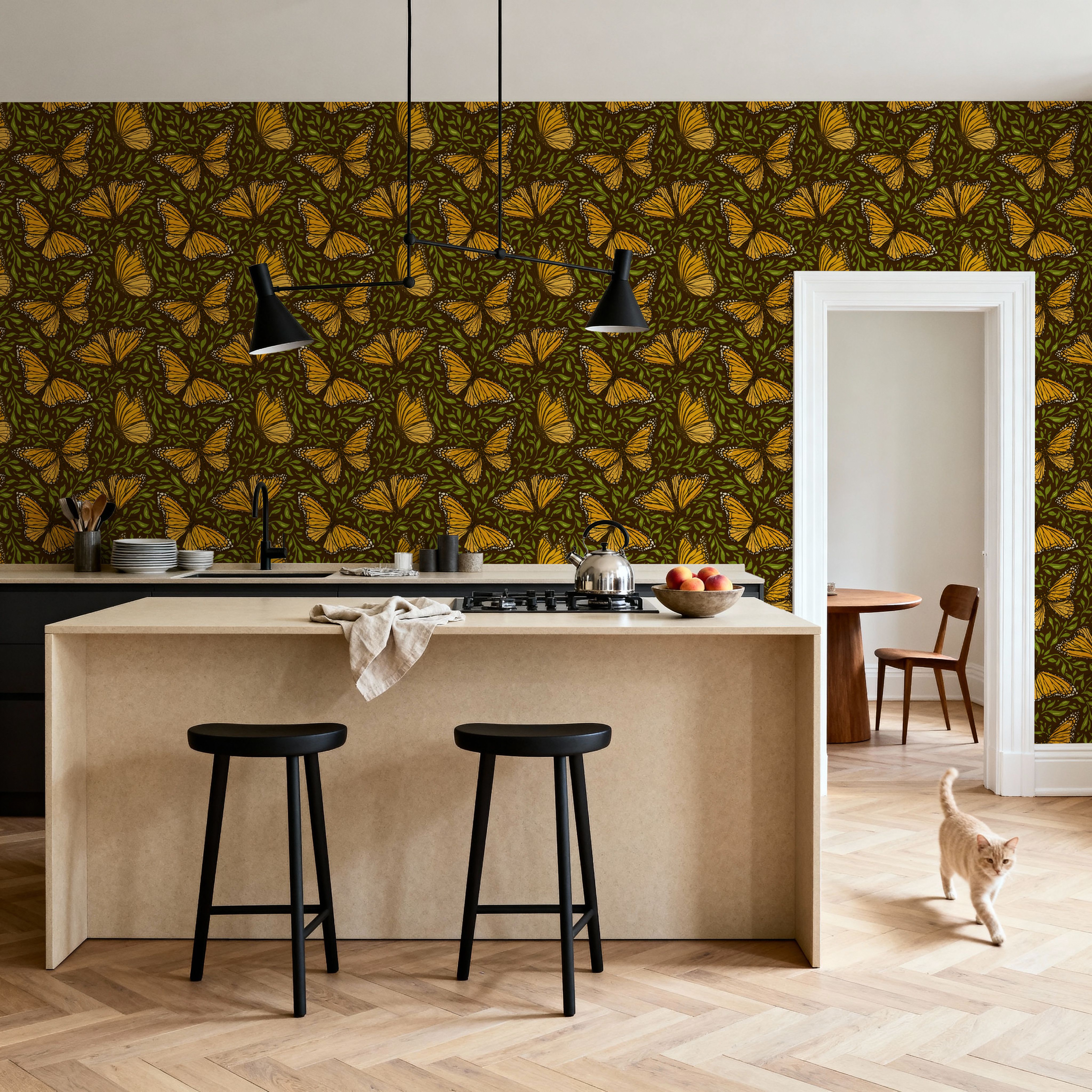 Papillion I, Chocolate & Green, Wallpaper
