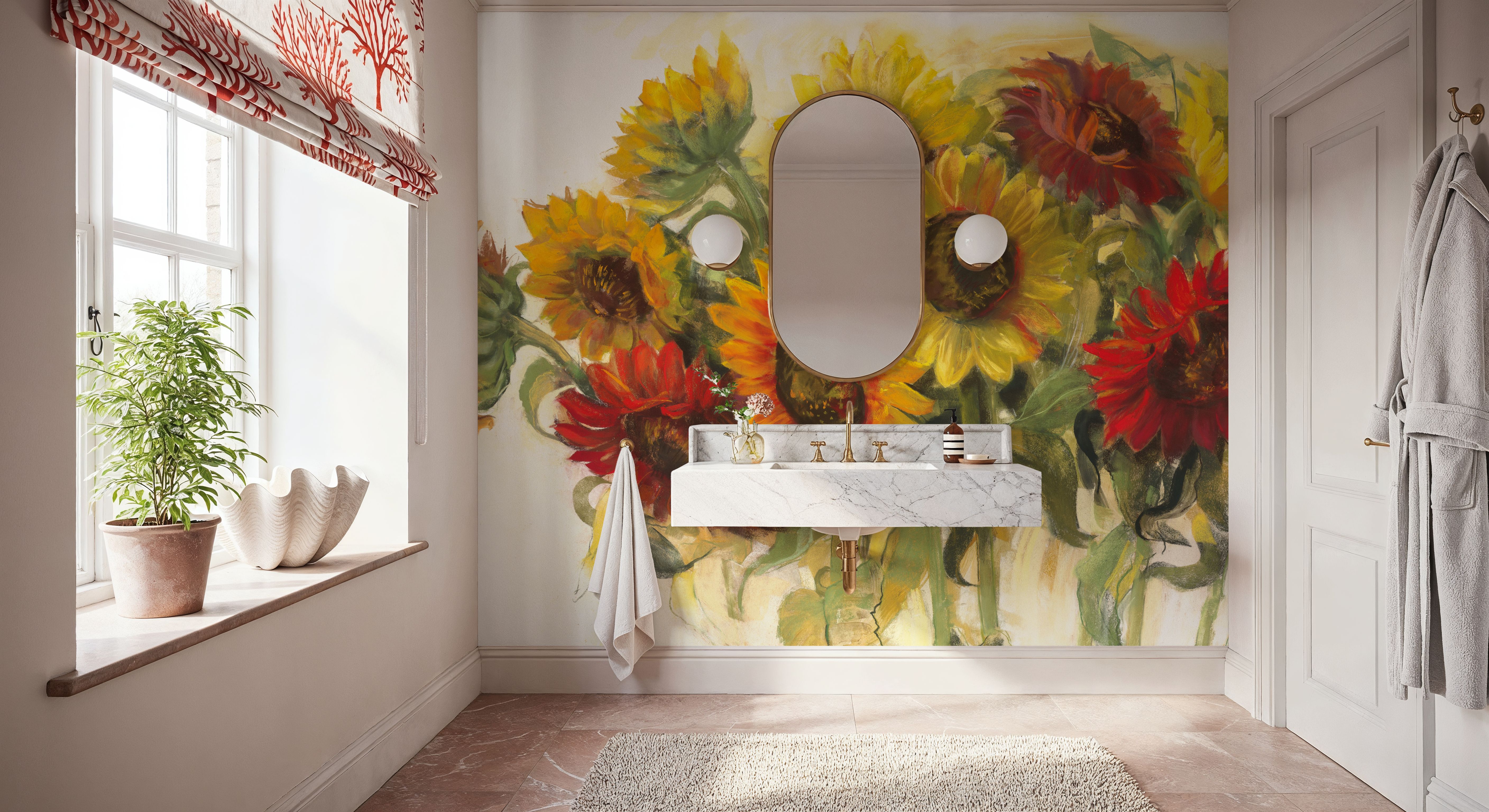 Gathering Sunflowers on White