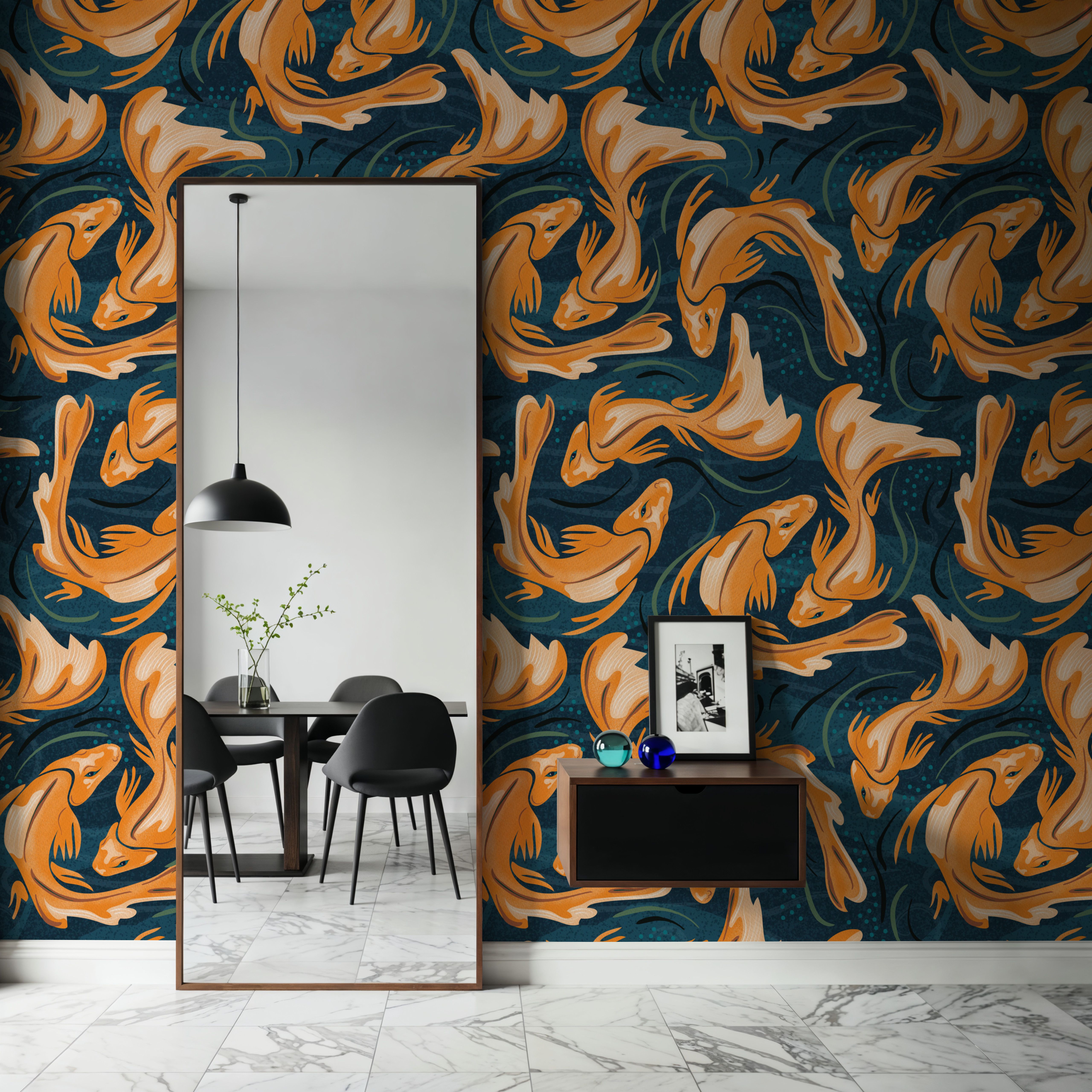 Koi Fish, Ocean Blue, Wallpaper