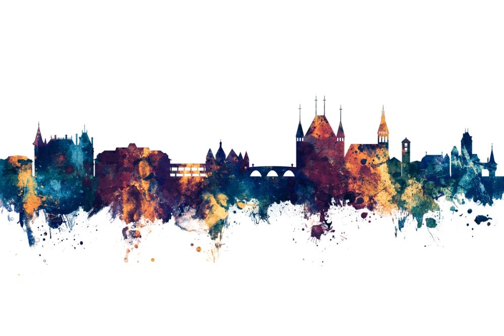 Thun Switzerland Skyline Blue & Bronze