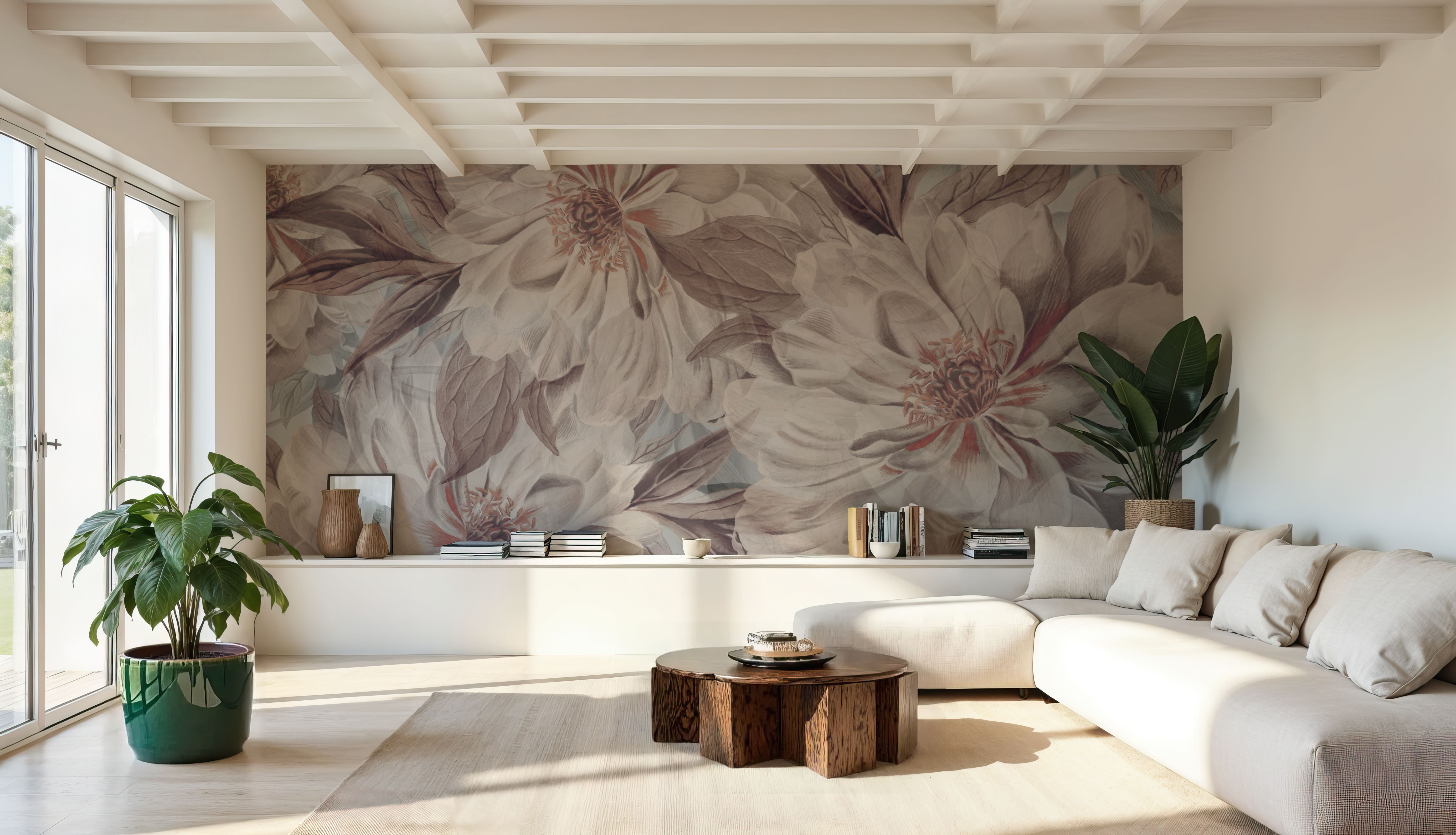 Wall Mural - Peony Study - Pink Oyster - Chintz mural wallpaper - Dining Room - Wallism US - Premium, Textured or Peel & Stick