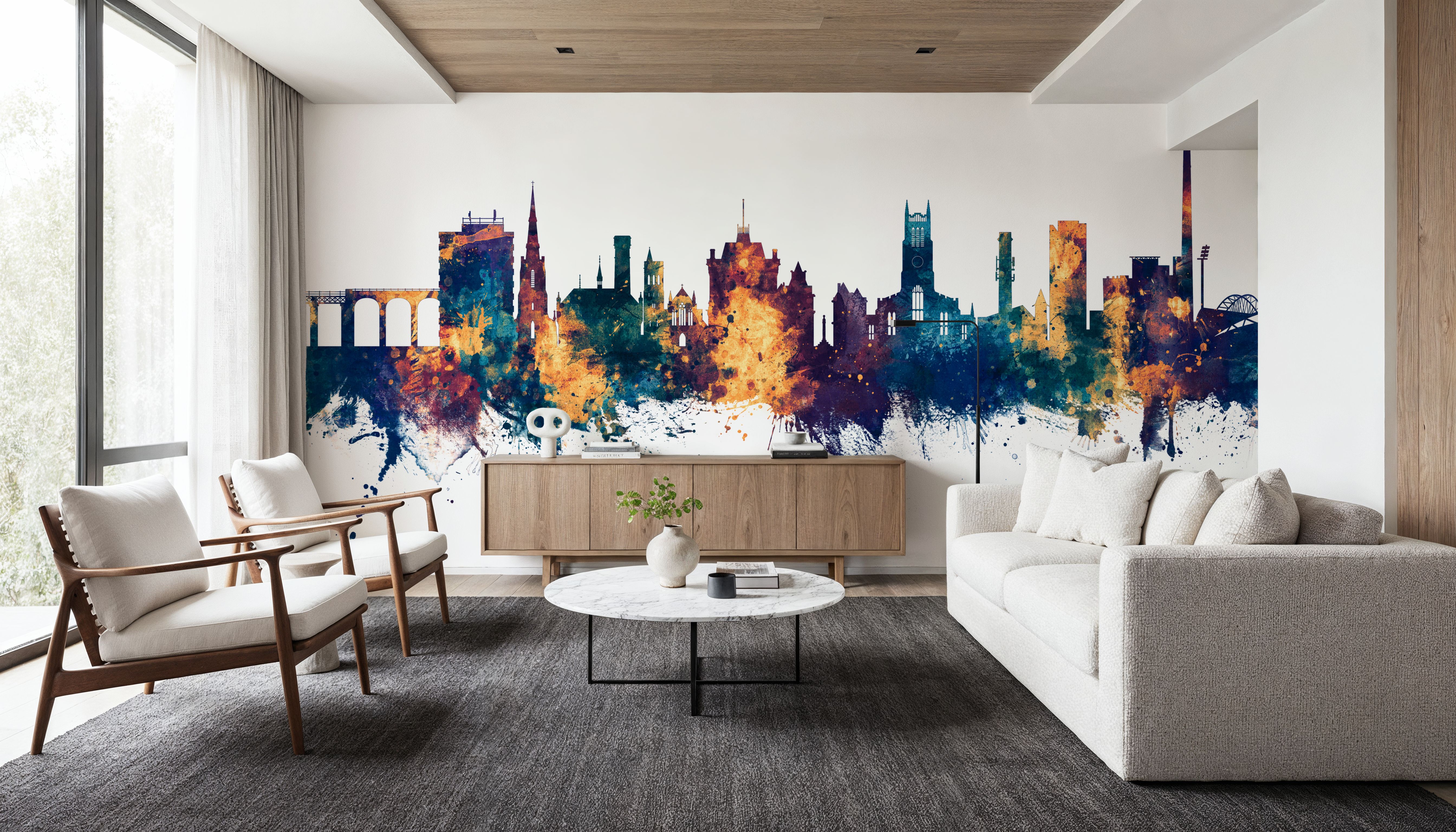 Huddersfield England Skyline Blue & Bronze, Carte da parati