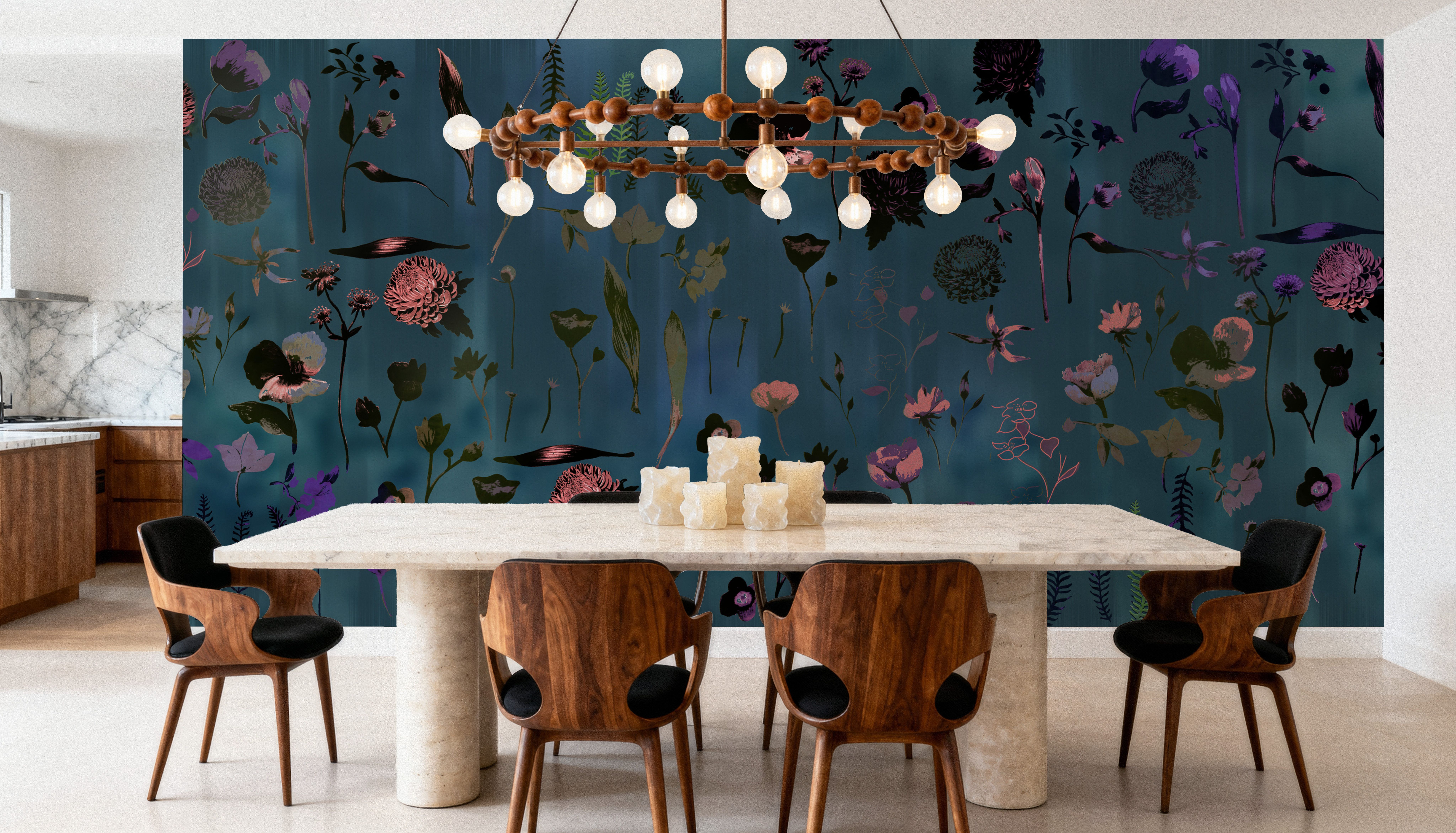 Floral Dream, Teal, Papel pintado