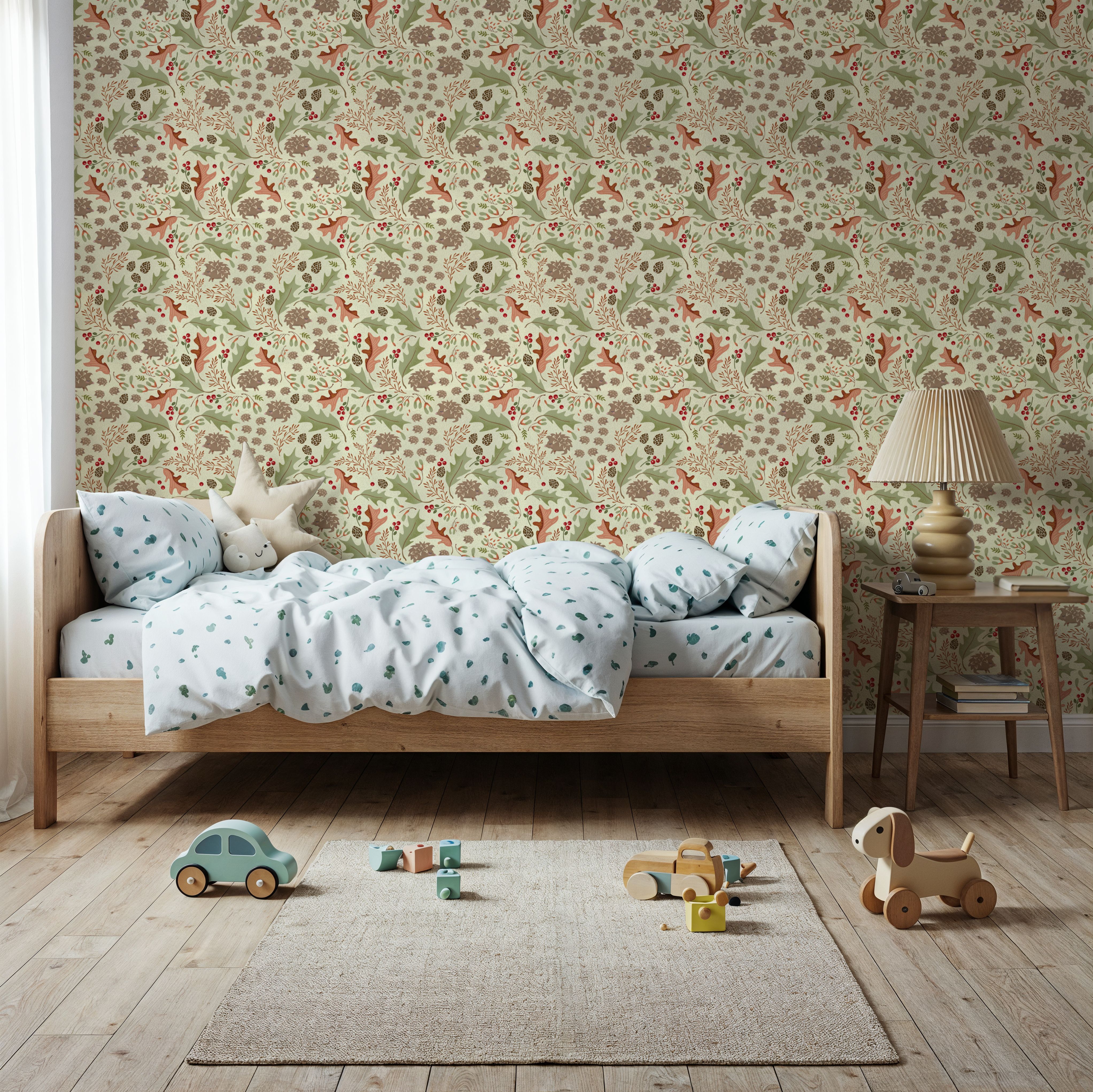 Autumn Hedgehogs, Cream, Wallpaper