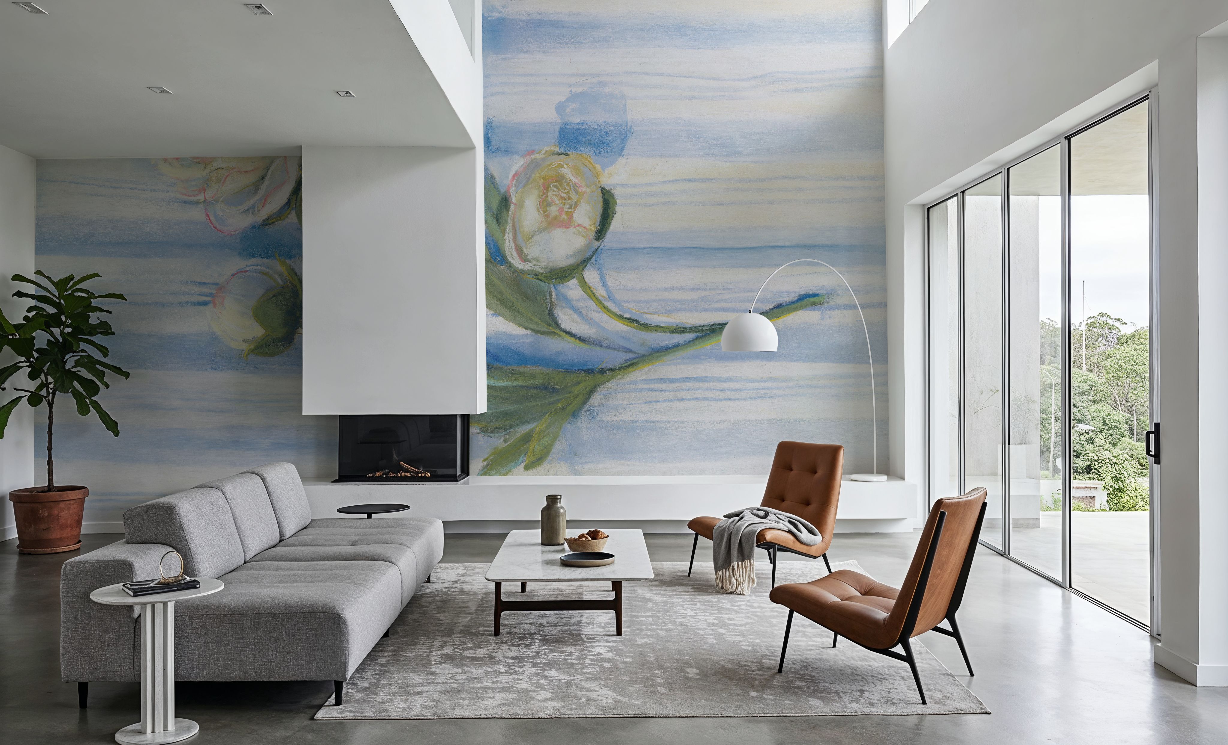 Peony on Blue Stripe