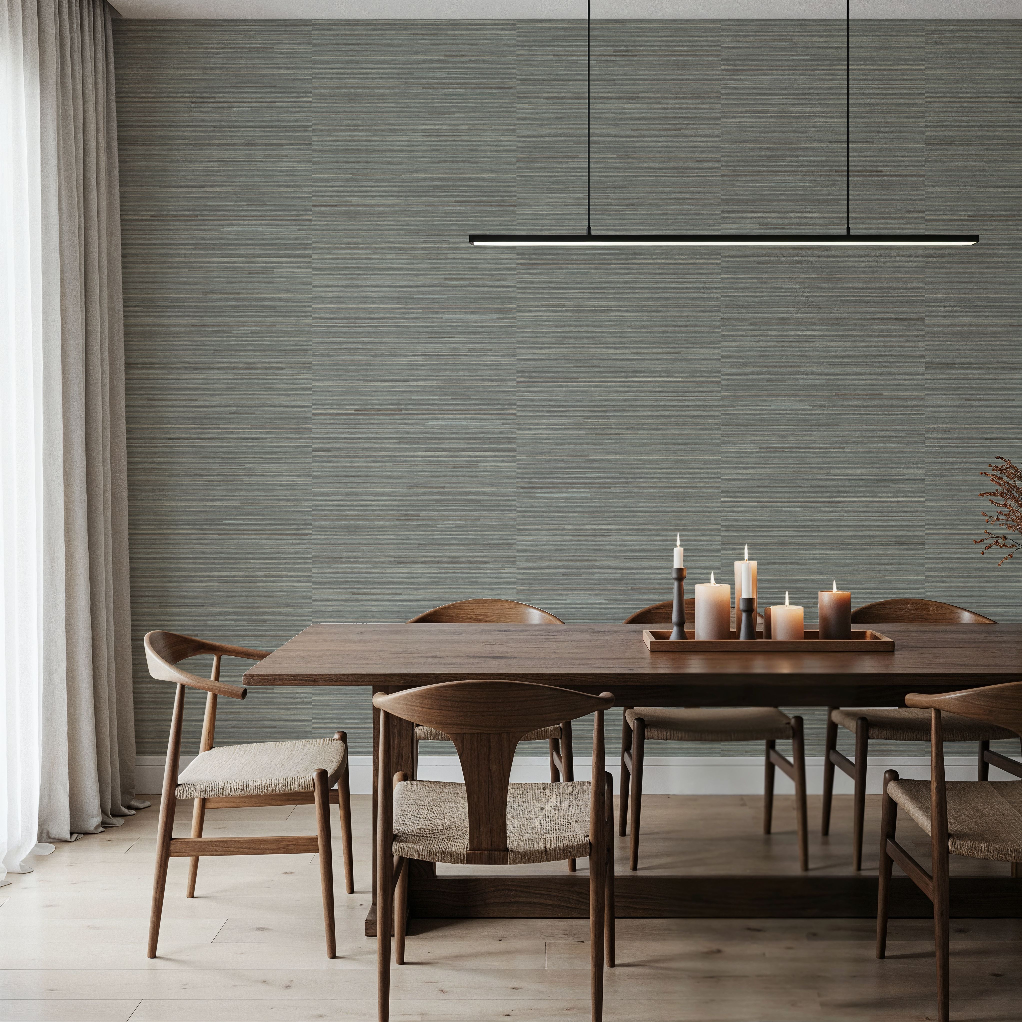 Faux Grasscloth with Visible Seams, Stone Grey, Wallpaper