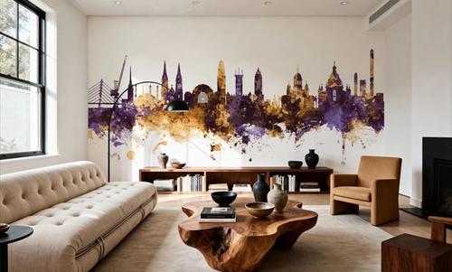 Helsinki Skyline Purple & Gold