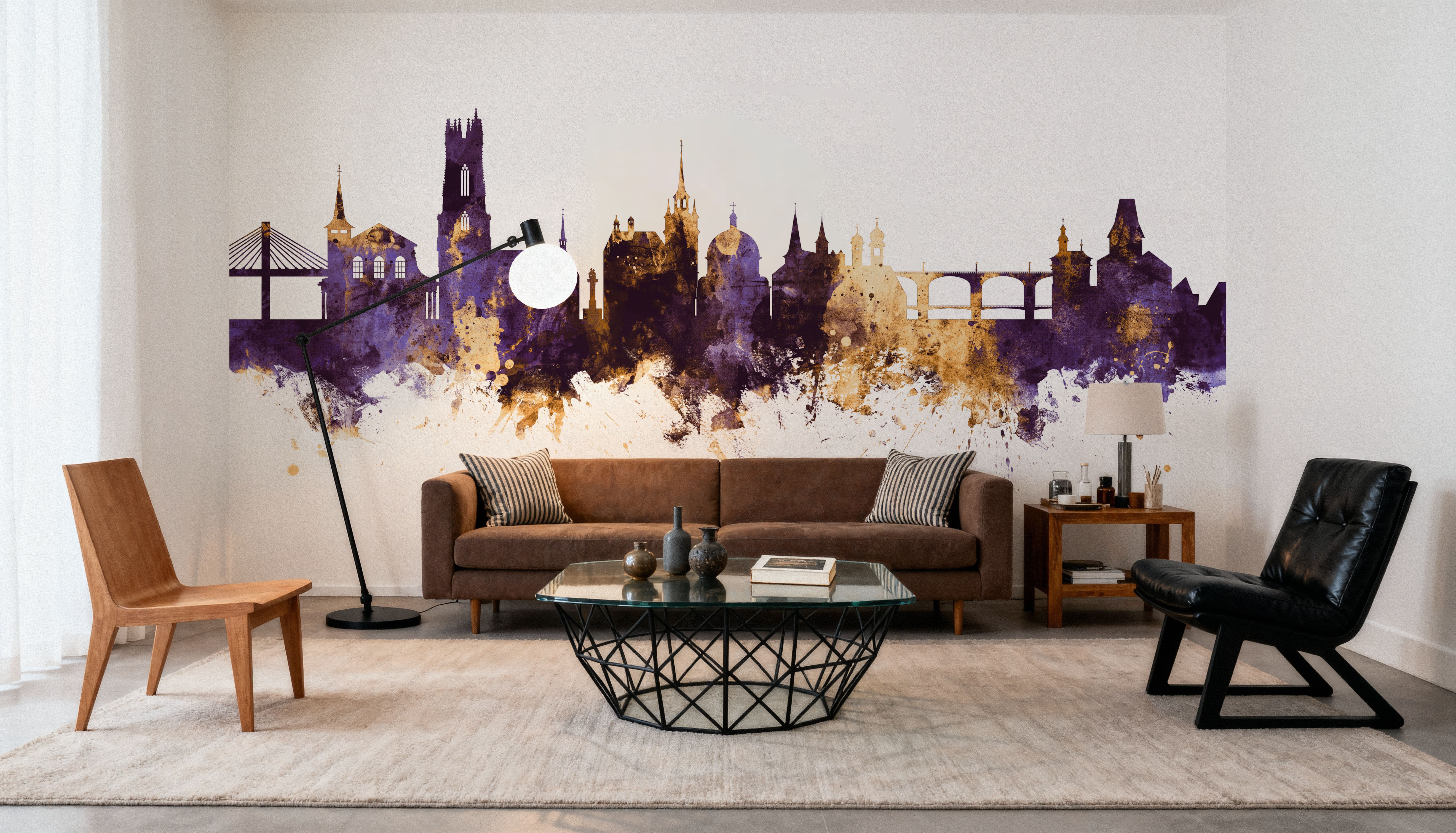 Fribourg Switzerland Skyline Purple & Gold