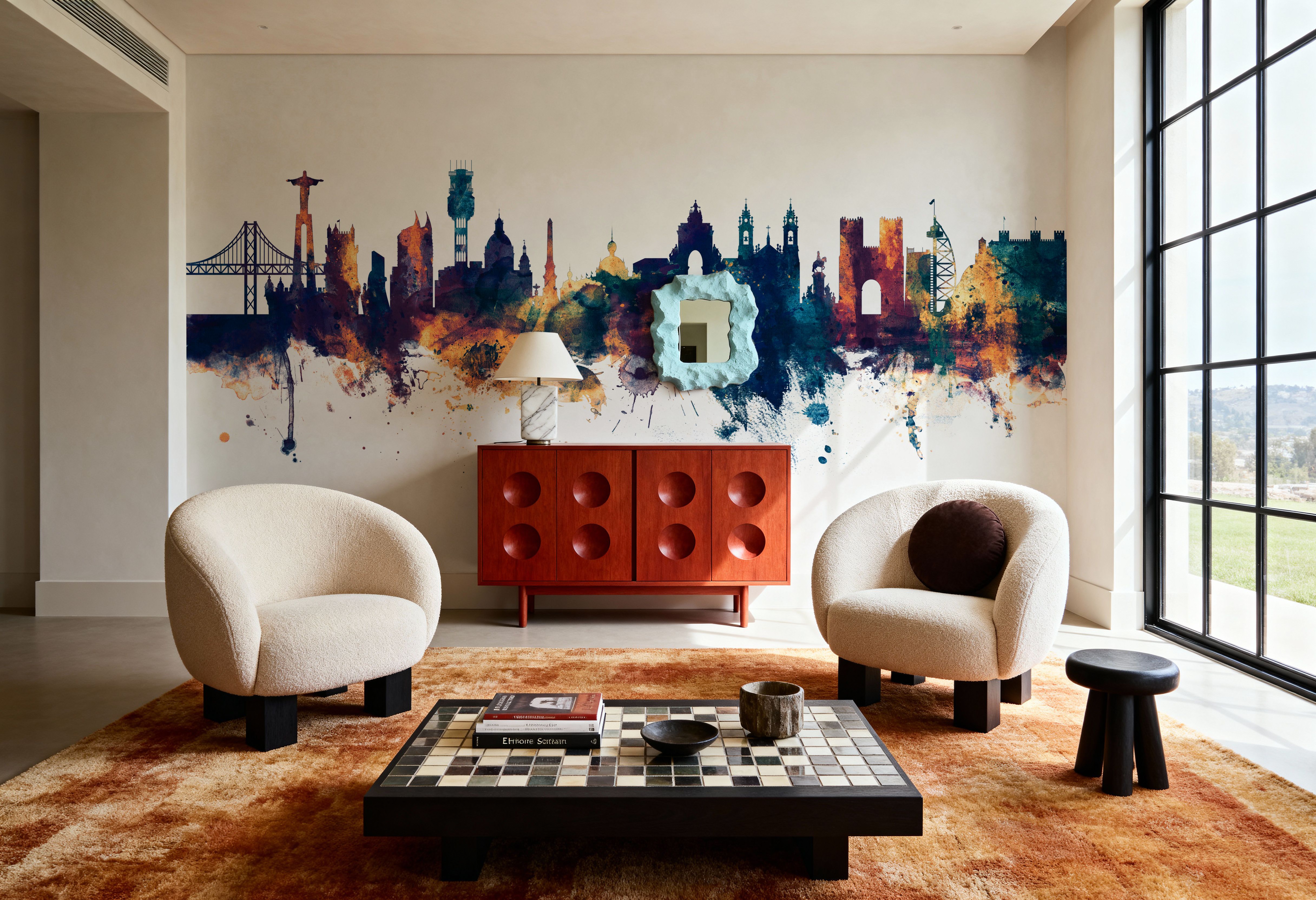 Lisbon Portugal Skyline Blue & Bronze