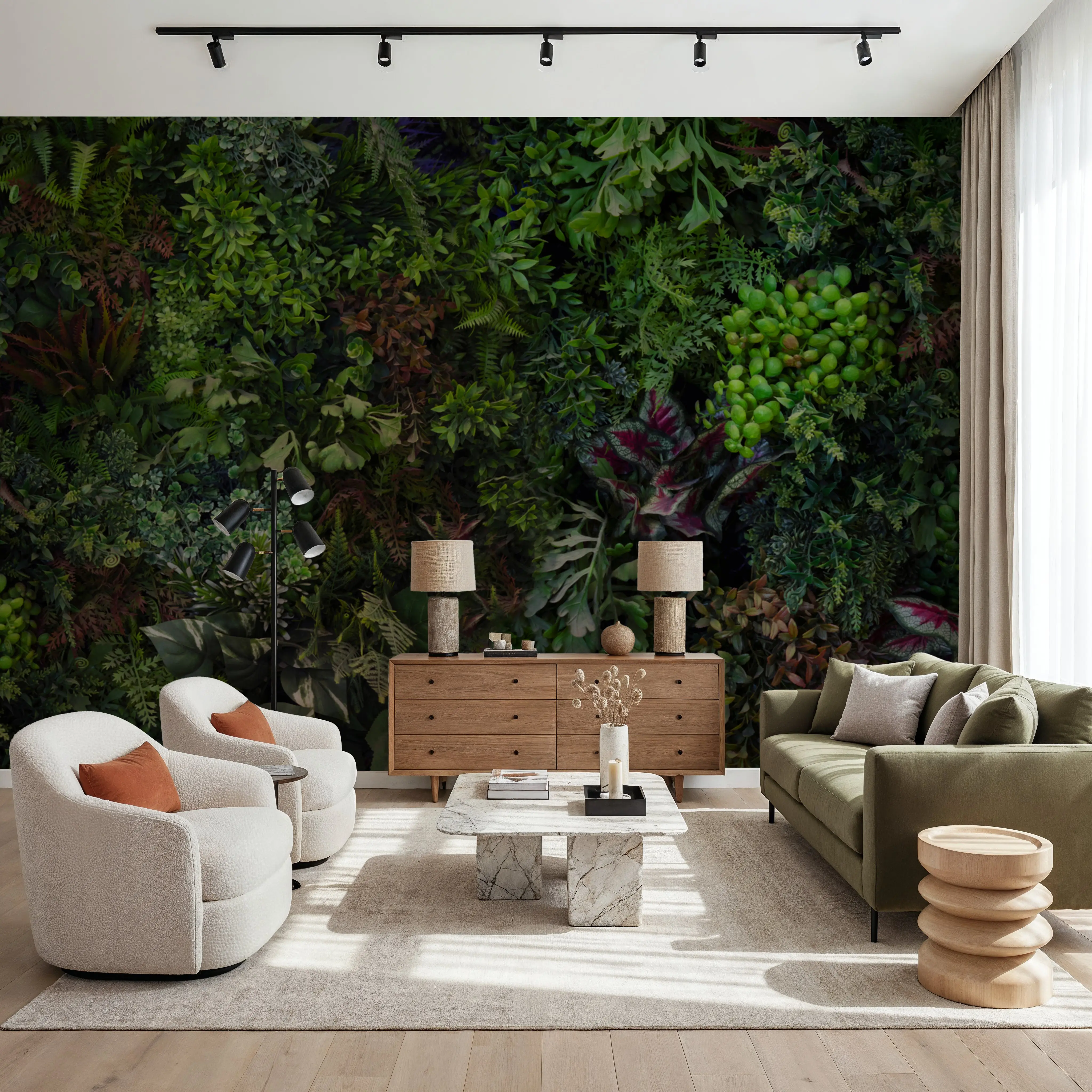 Fotobehang - Botanical Eco Herbs - Bladeren Bossen Mural - Roze - Gangtrappen - Wallism België - Zelfklevend of Vliesbehang