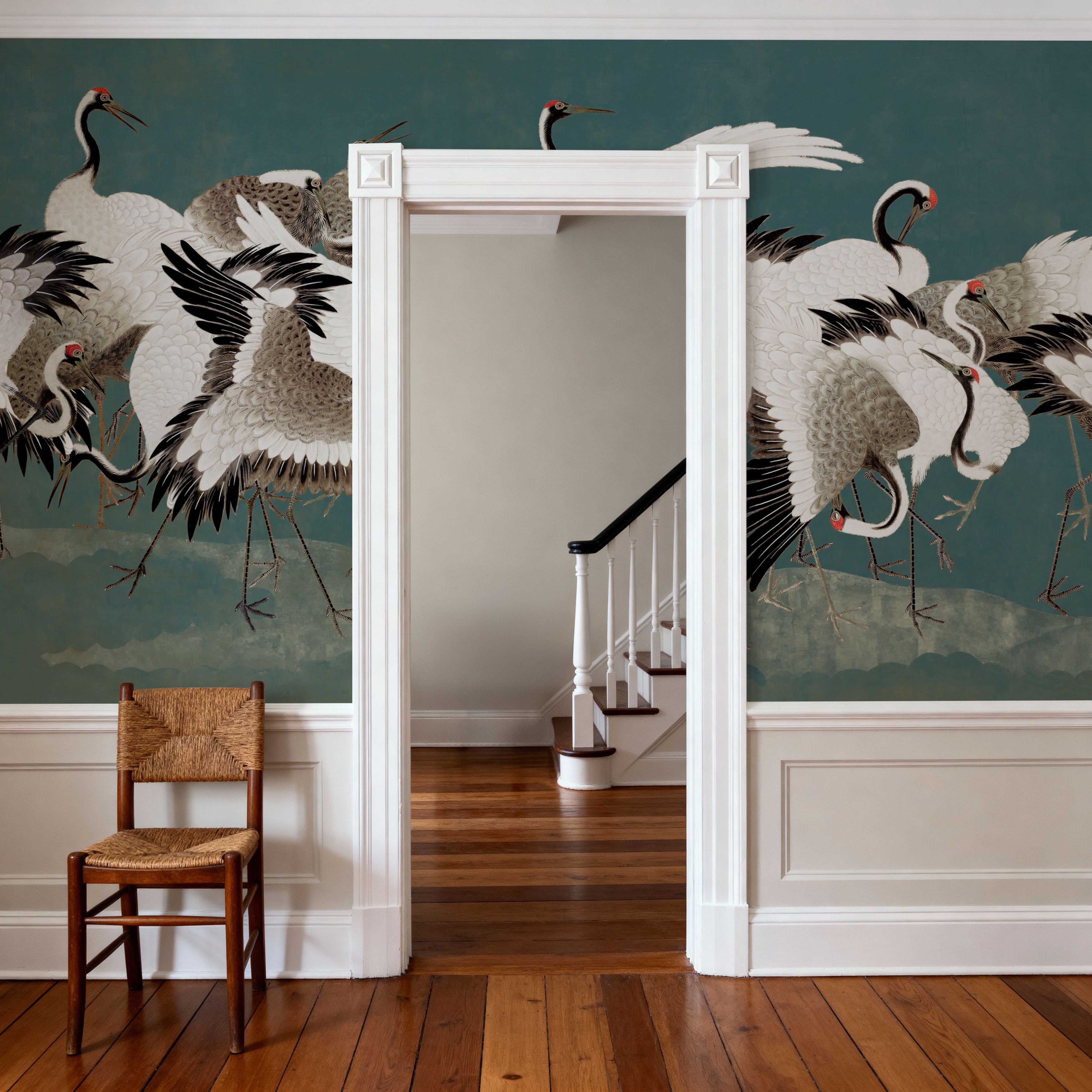 Japanese Flock of Cranes, Teal