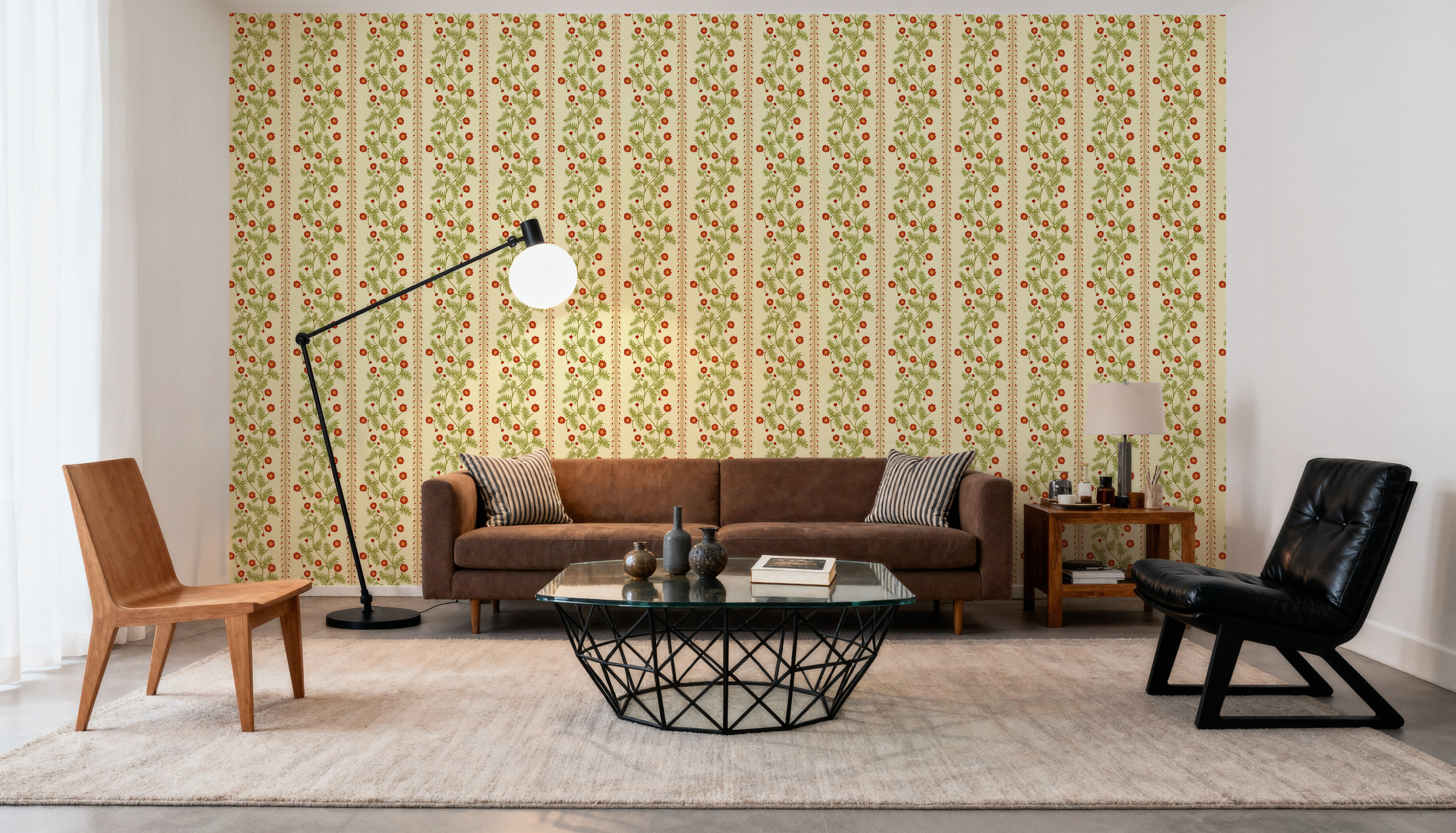 Marigold Stripes, Vermilion on Cream