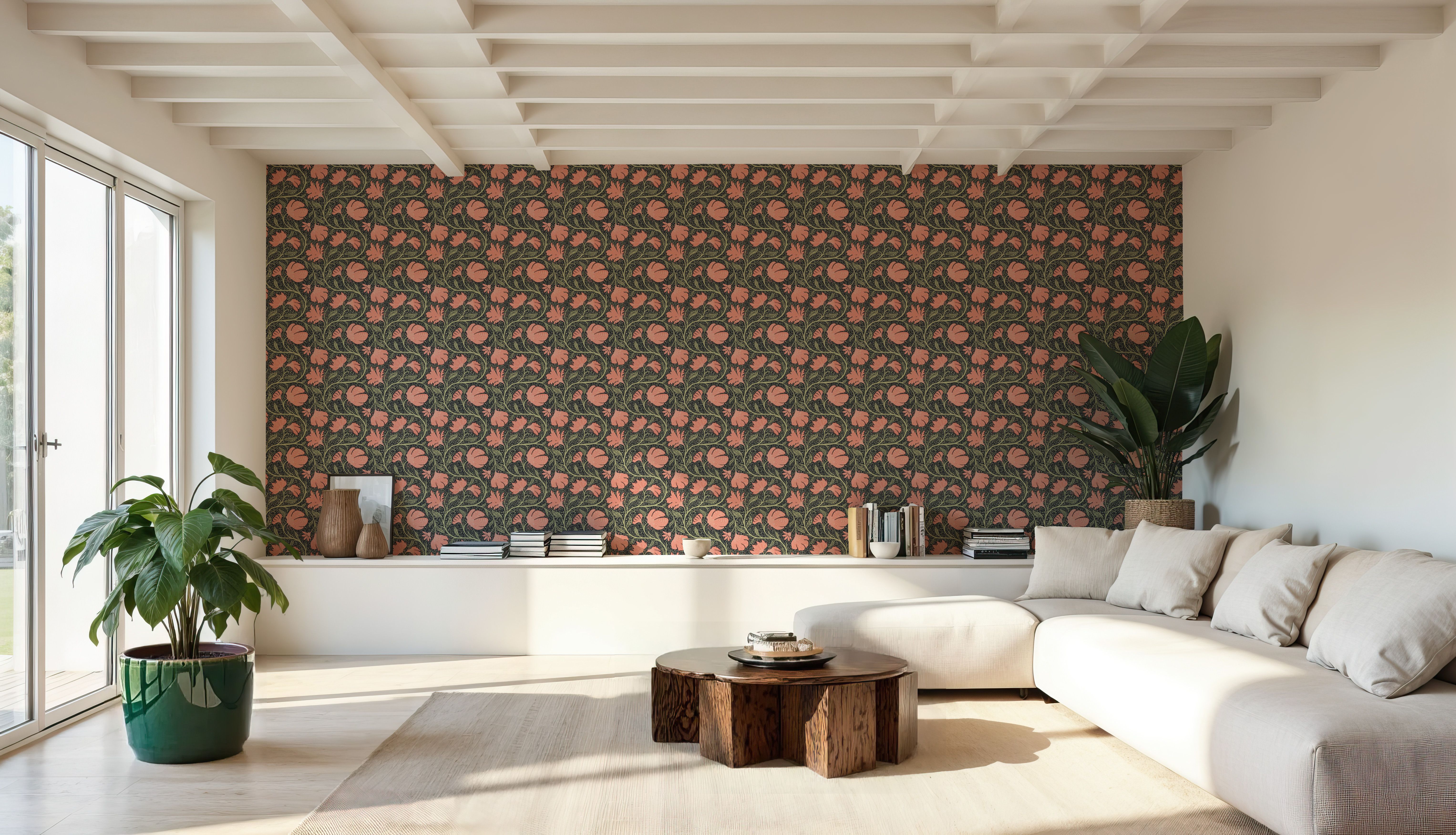 Indial Floral, Peach on Midnight