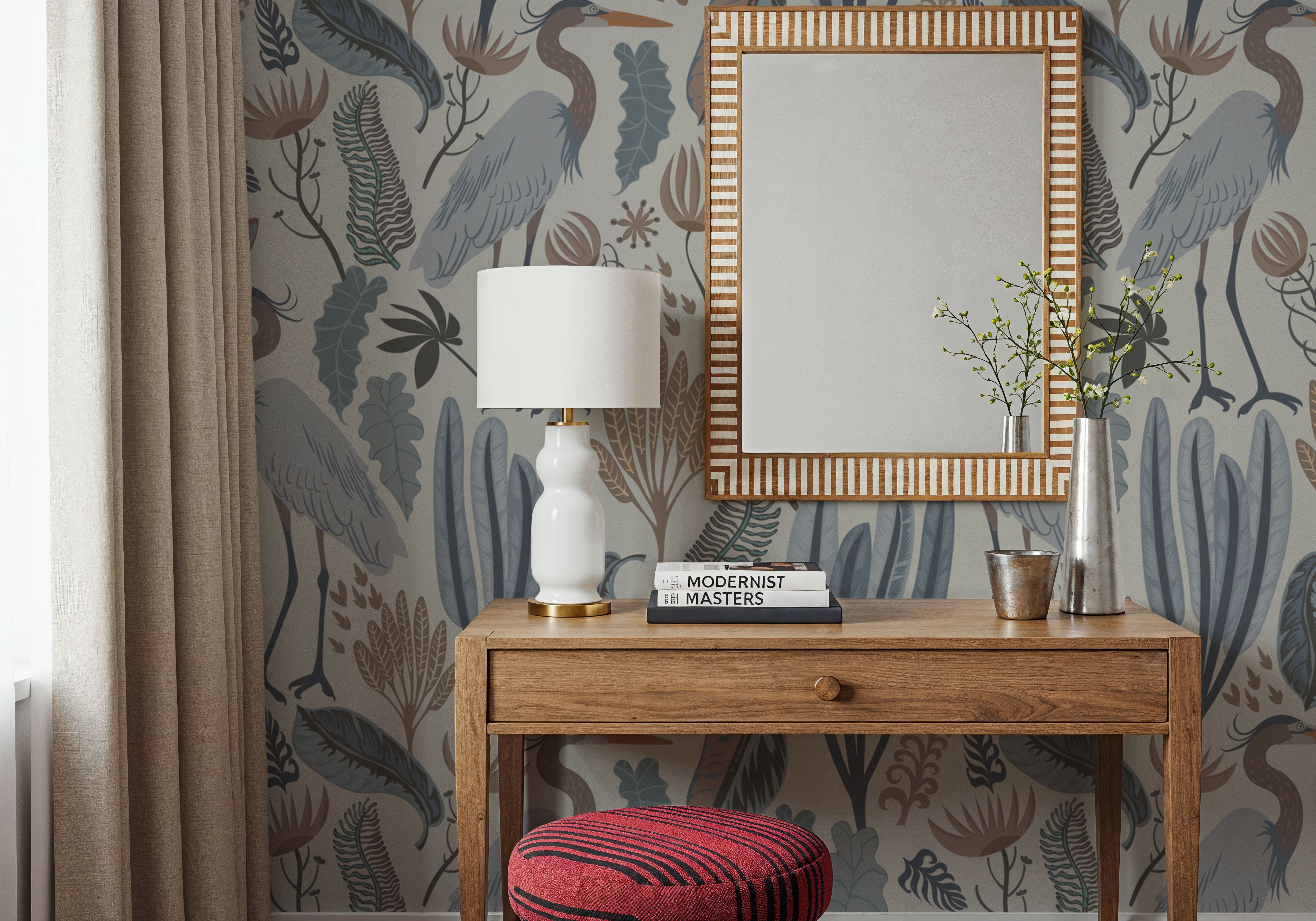 Heron & Plants Blue Cream