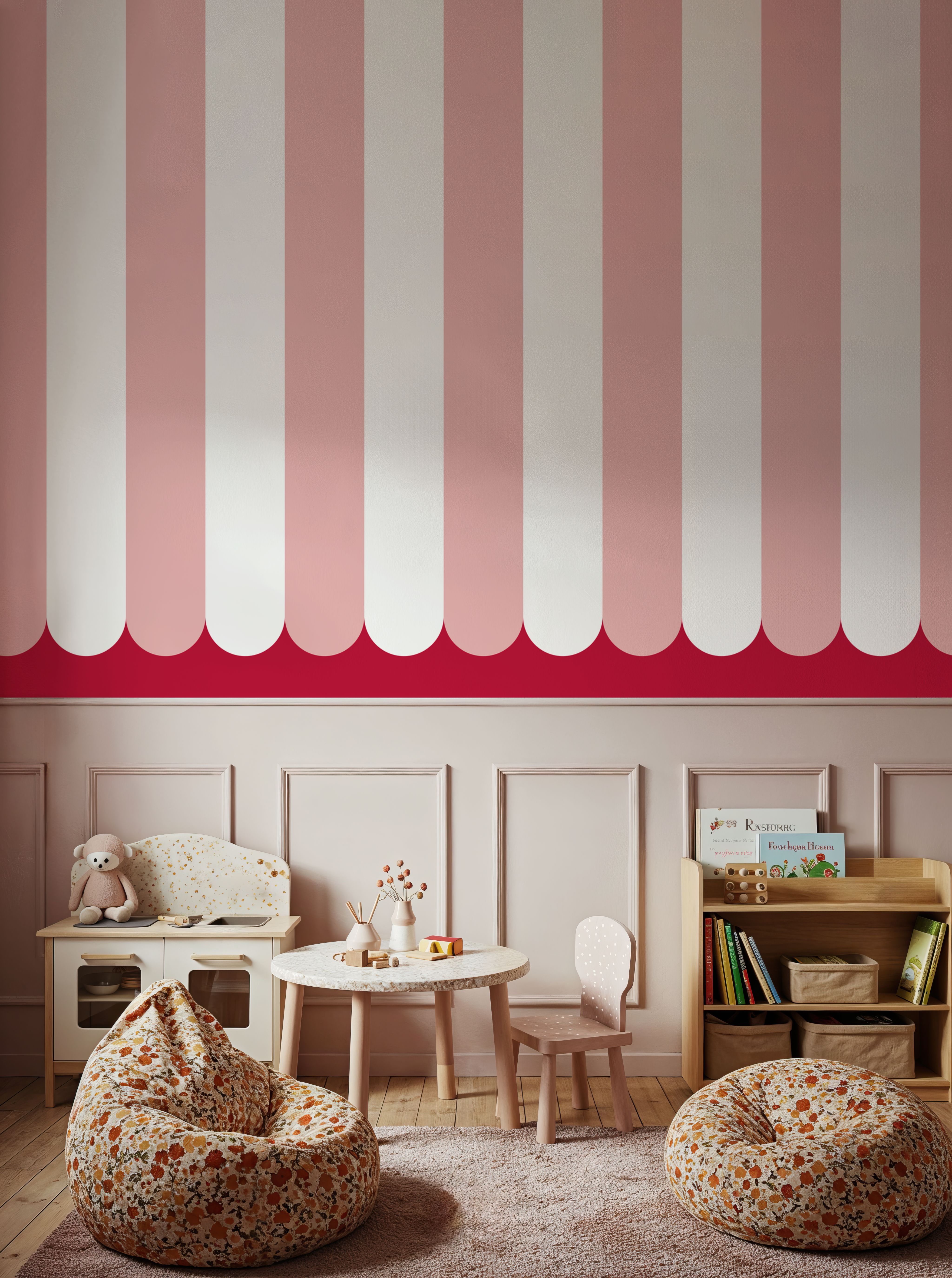 Scalloped Circus Stripes, Pink