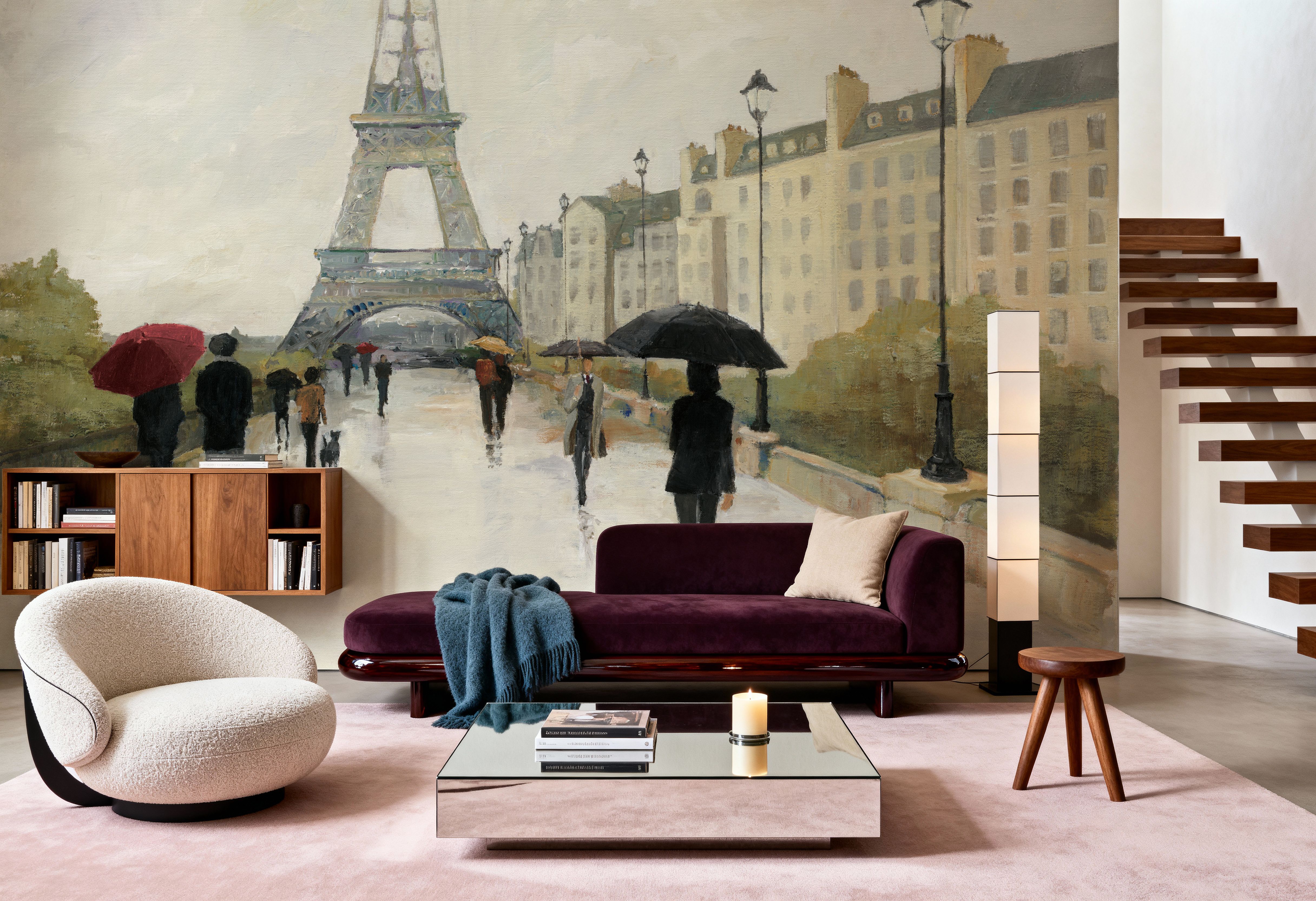 Eiffel in the Rain Marsala Umbrella