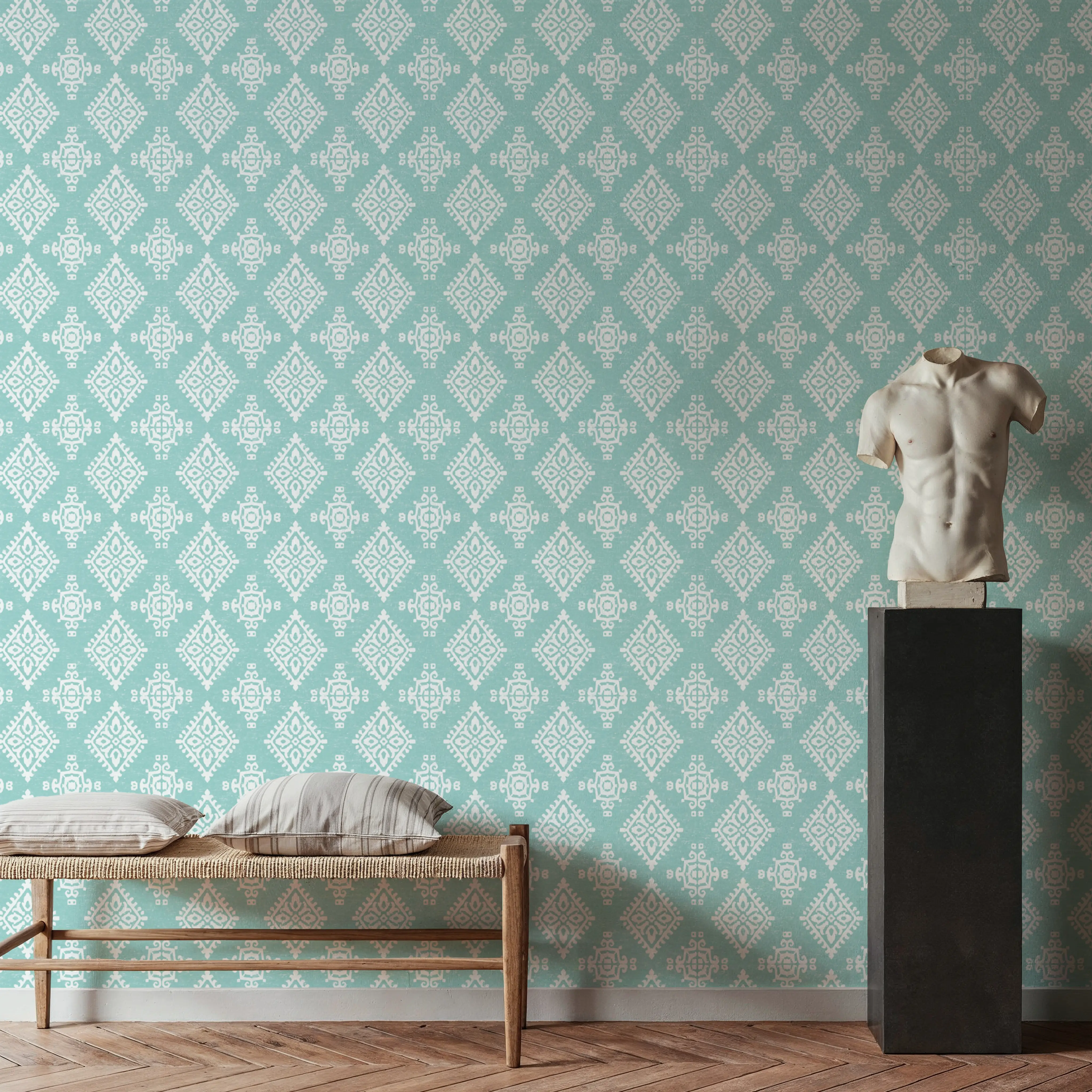 Papier Peint - Atlantic Breeze Light Blue - Ikat - Bleu - Salon - Wallism Belgique - Encollage au mur ou Autocollant