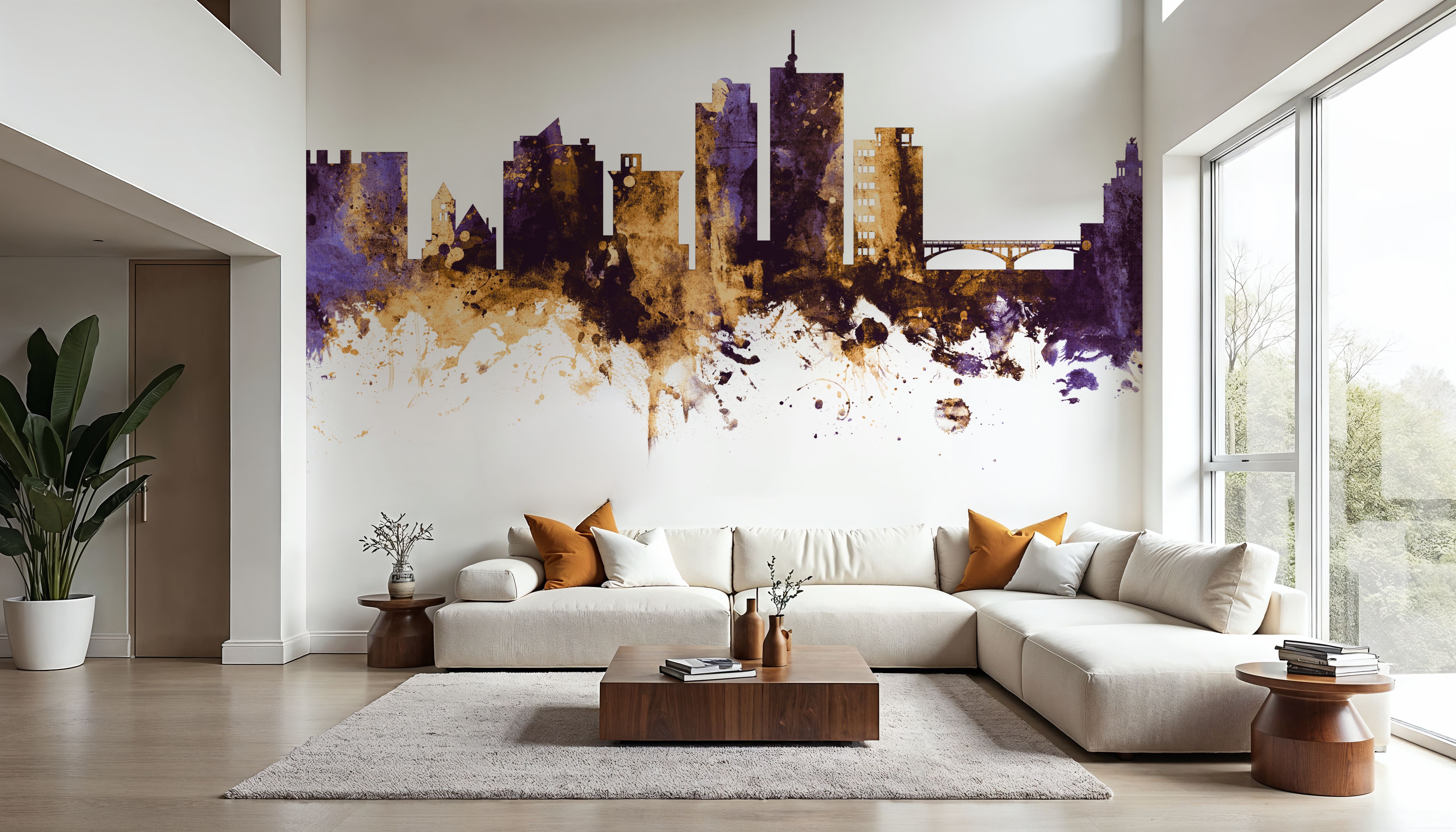 Cedar Rapids Iowa Skyline Purple & Gold, Wallpaper