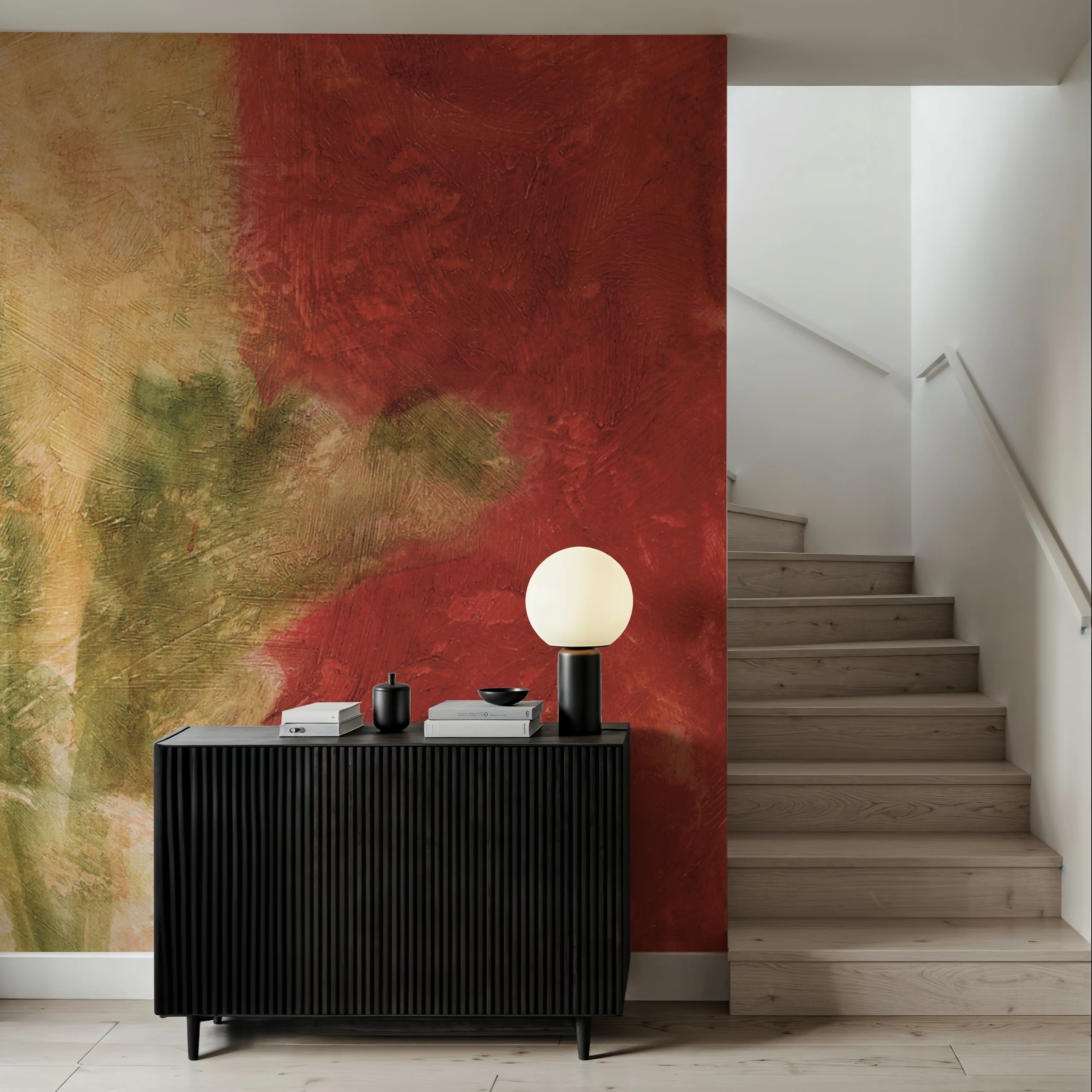 Wall Mural - Fleur en Soie I - Abstract Floral mural wallpaper - Yellow - Living room - Wallism UK - Peel & Stick or Paste-the-Wall