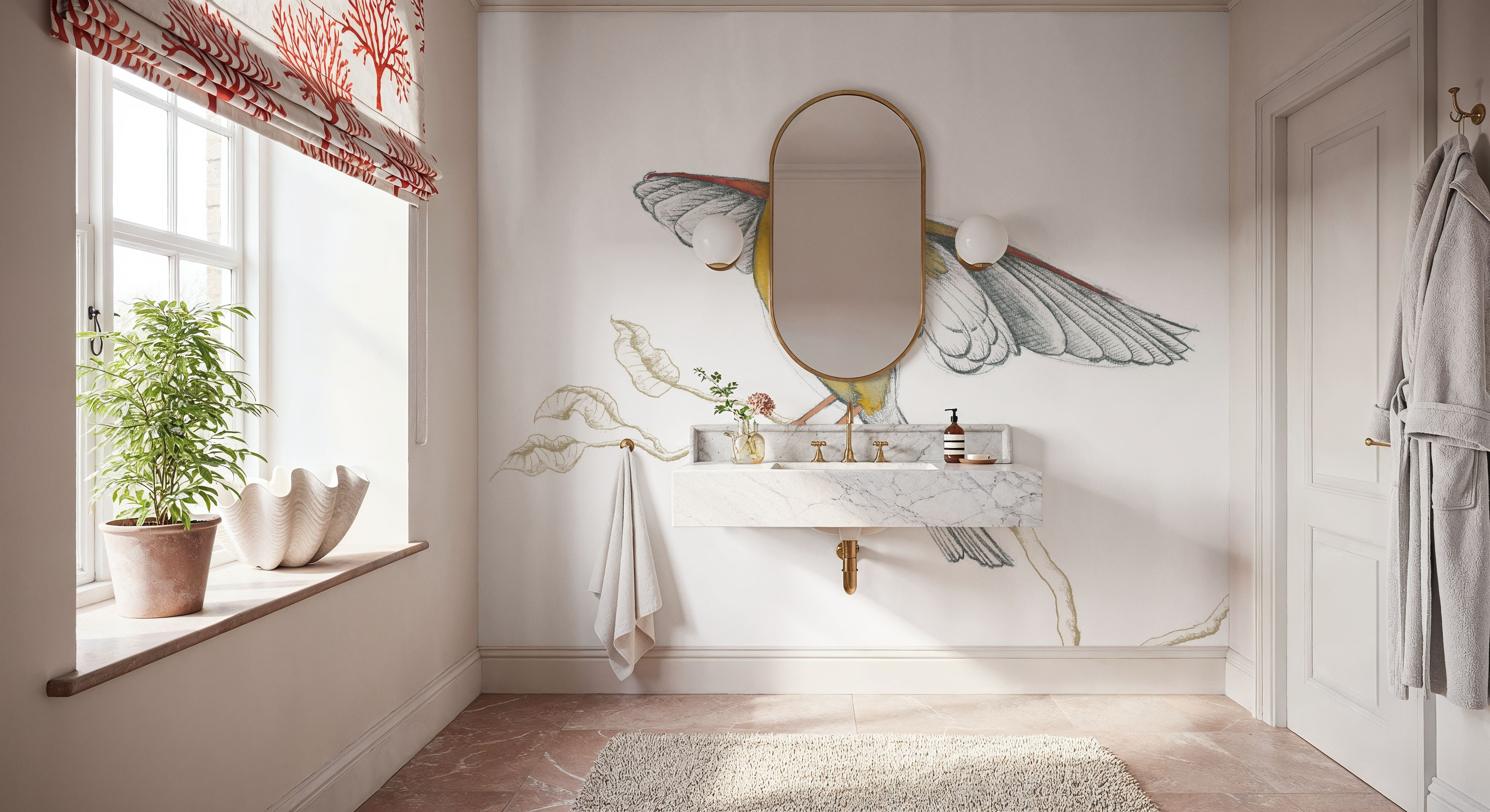 Arts and Crafts Birds IV on White, Wallpaper