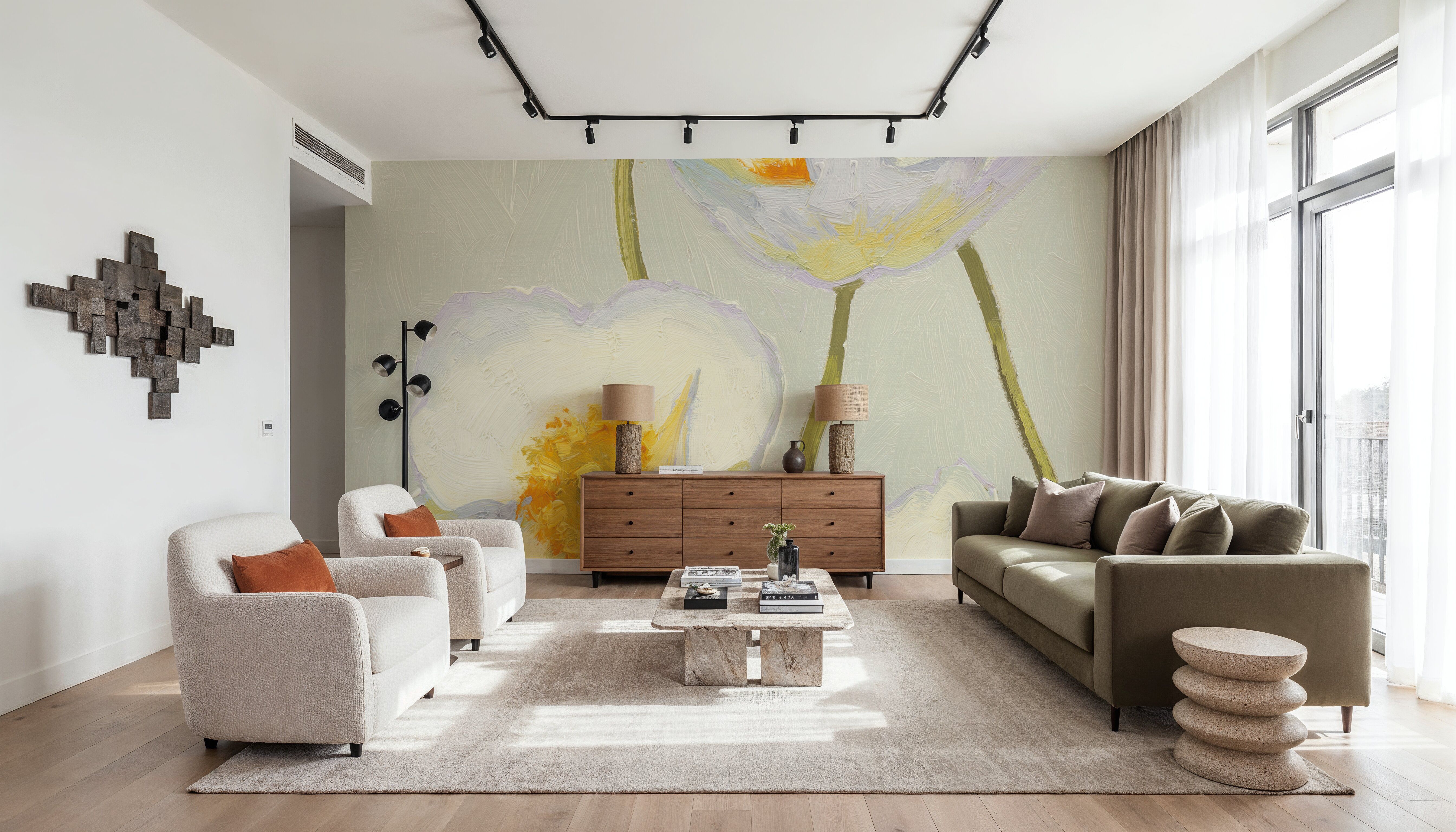 White On White Poppies Panel II, Behang