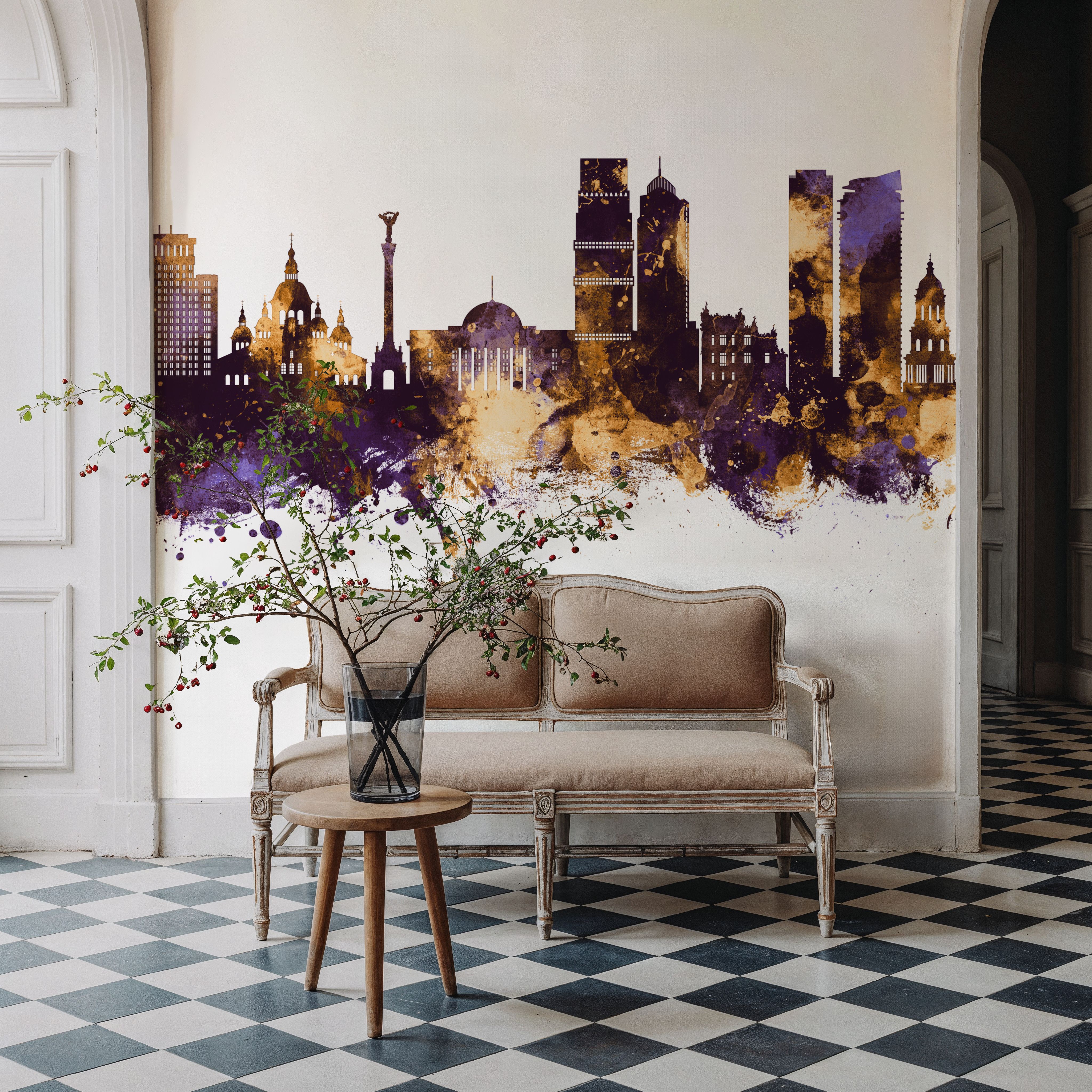 Kyiv Ukraine Skyline Purple & Gold