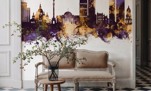 Kyiv Ukraine Skyline Purple & Gold
