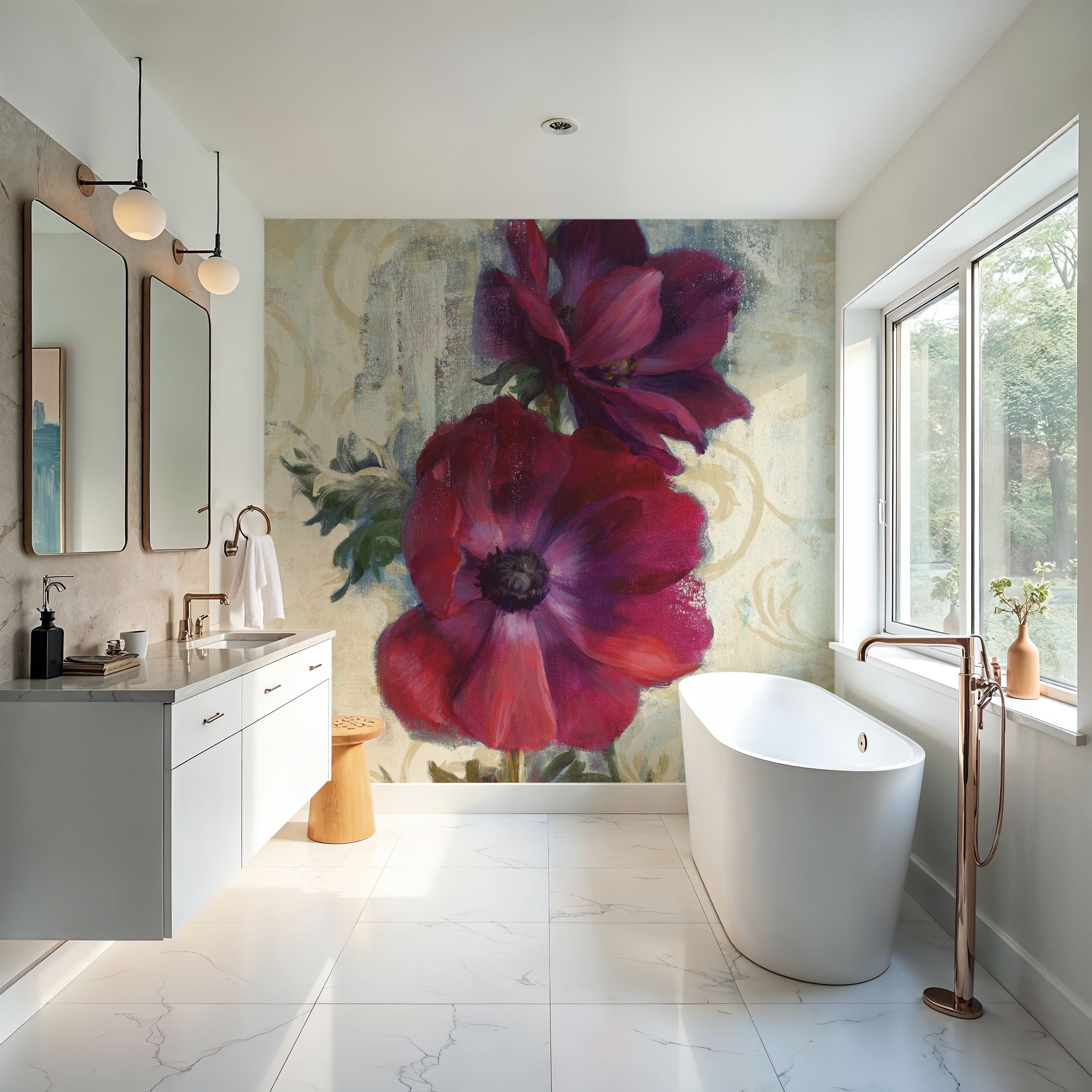 Rich Anemones I on Ivory