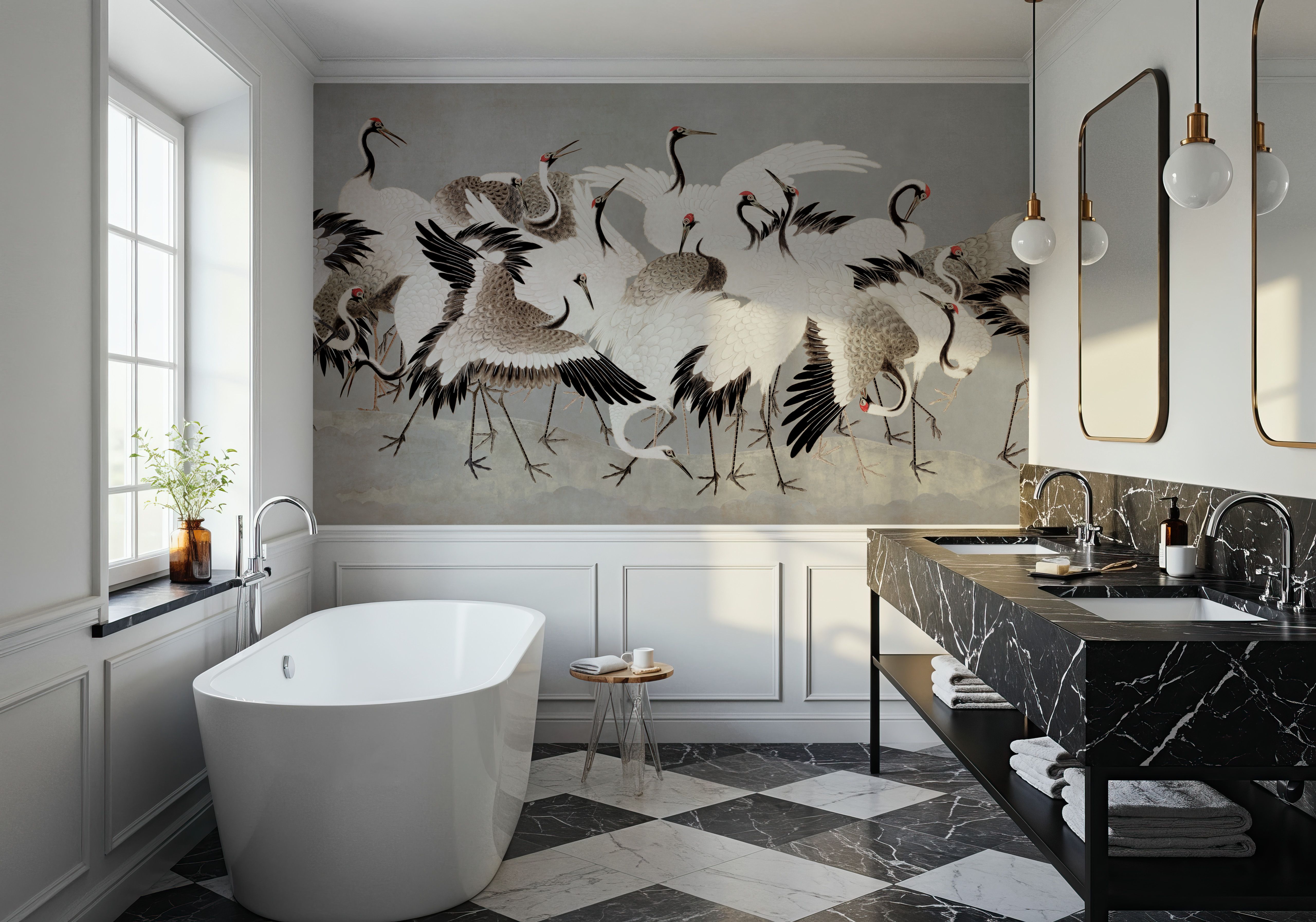 Japanese Flock of Cranes, Pewter